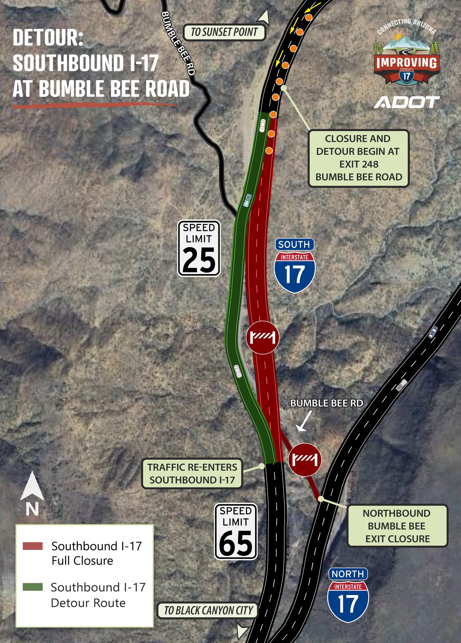 Southbound I-17 will have alternating left- and right-lane