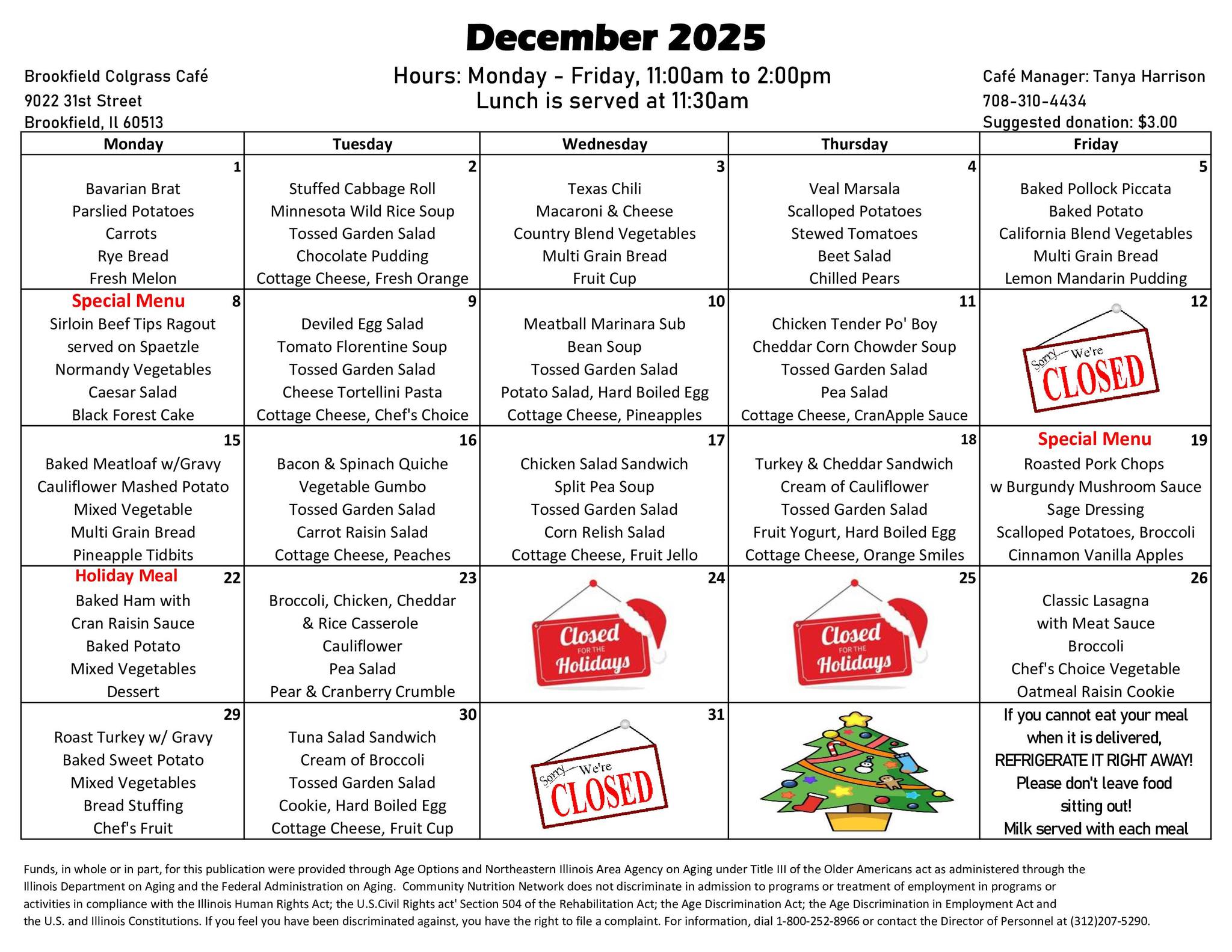 December Menu and... - Brookfield Colgrass Community Cafe | Facebook