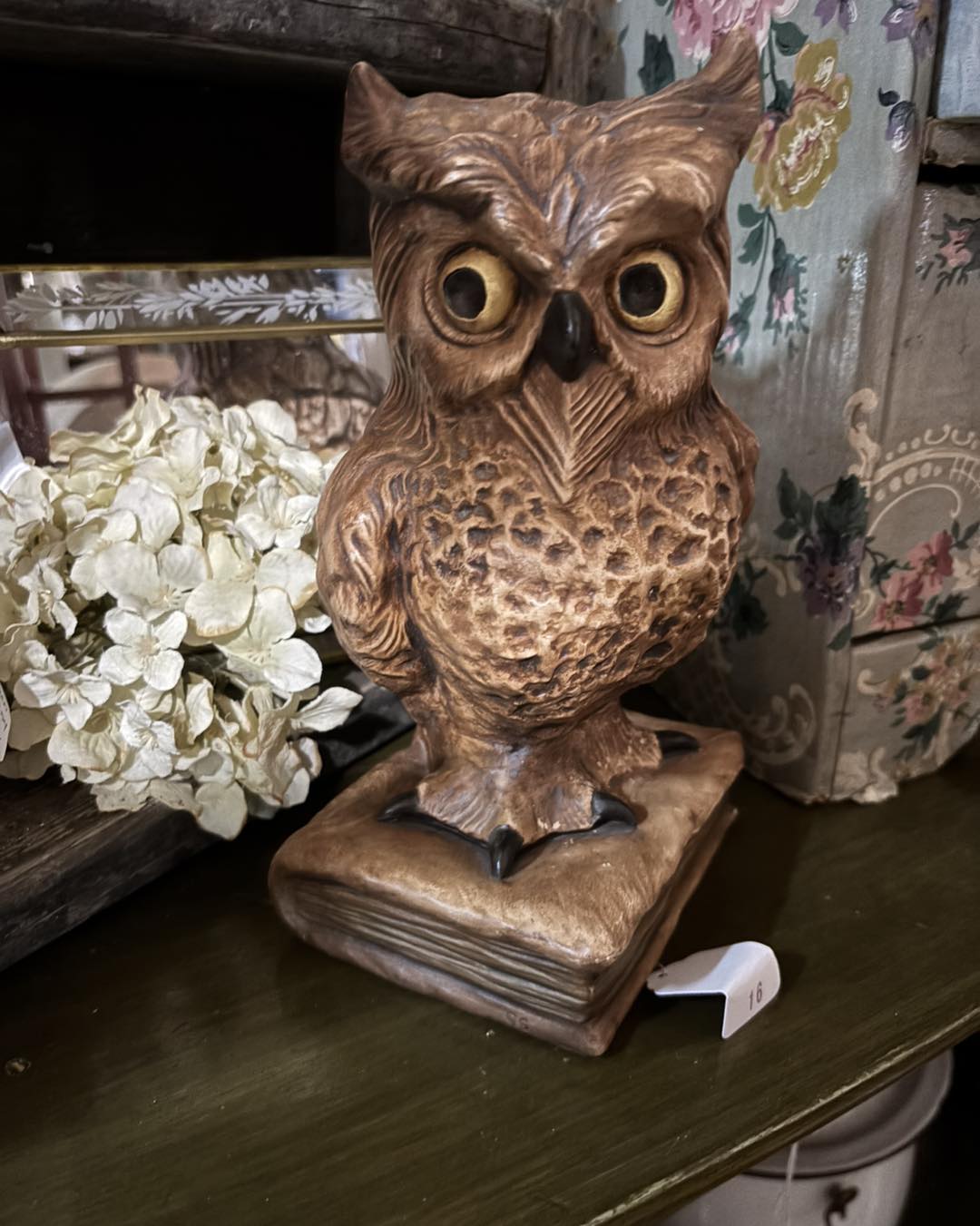 Vintage ceramic Arnel's mold owl clock from Ohio Goodwill
