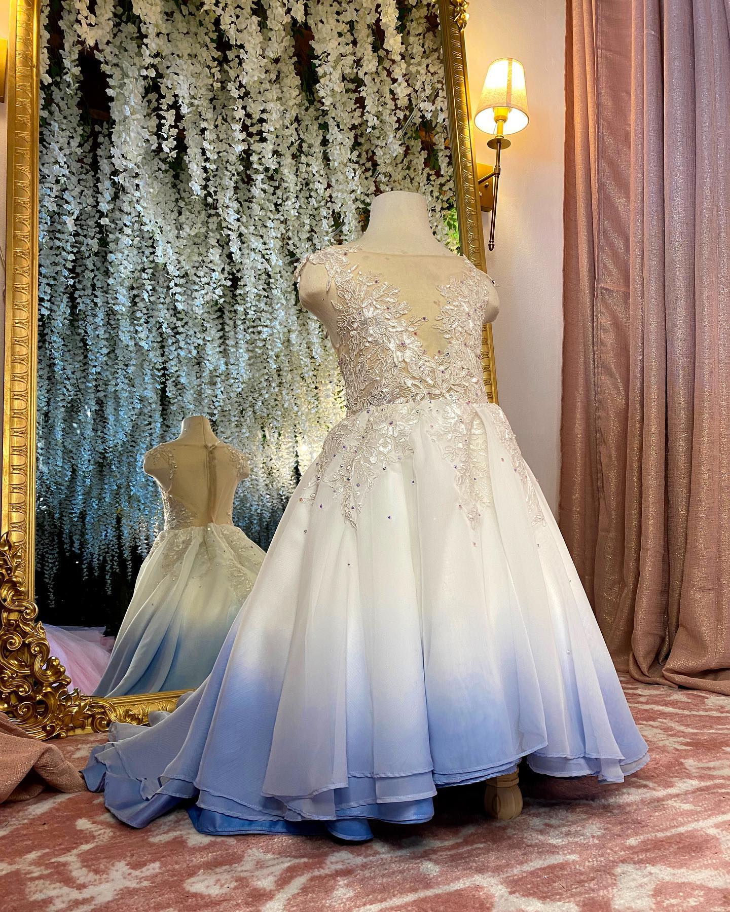 white and blue ombre wedding dress Obsessed with this I created for a little person! I love the the sparkles on the gown is stunning!! The photo can't quite capture it! Can't wait Betsey Johnson Vintage 90s Web Collection: Bella Via Beach wedding this nan is tailored Size:US 24Plus / UK 28 / EU 54