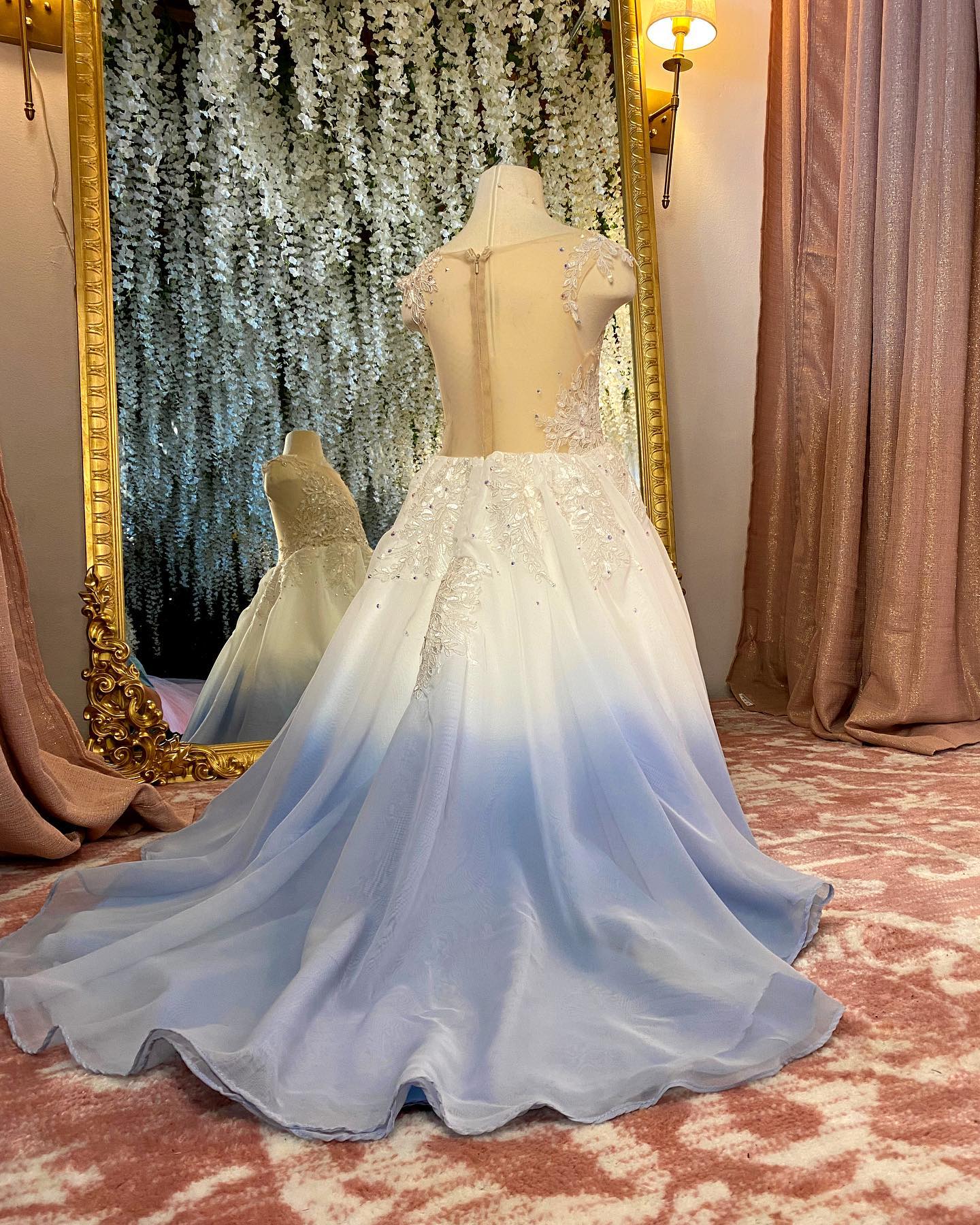 blue ombre wedding dress Obsessed with this I created for a little person! I love the and the sparkles on the gown is stunning!! The photo can't quite capture it! Can't wait Size CN/US:L / 8 Made with high pfs:hidden Bebe Rexha Says Designers