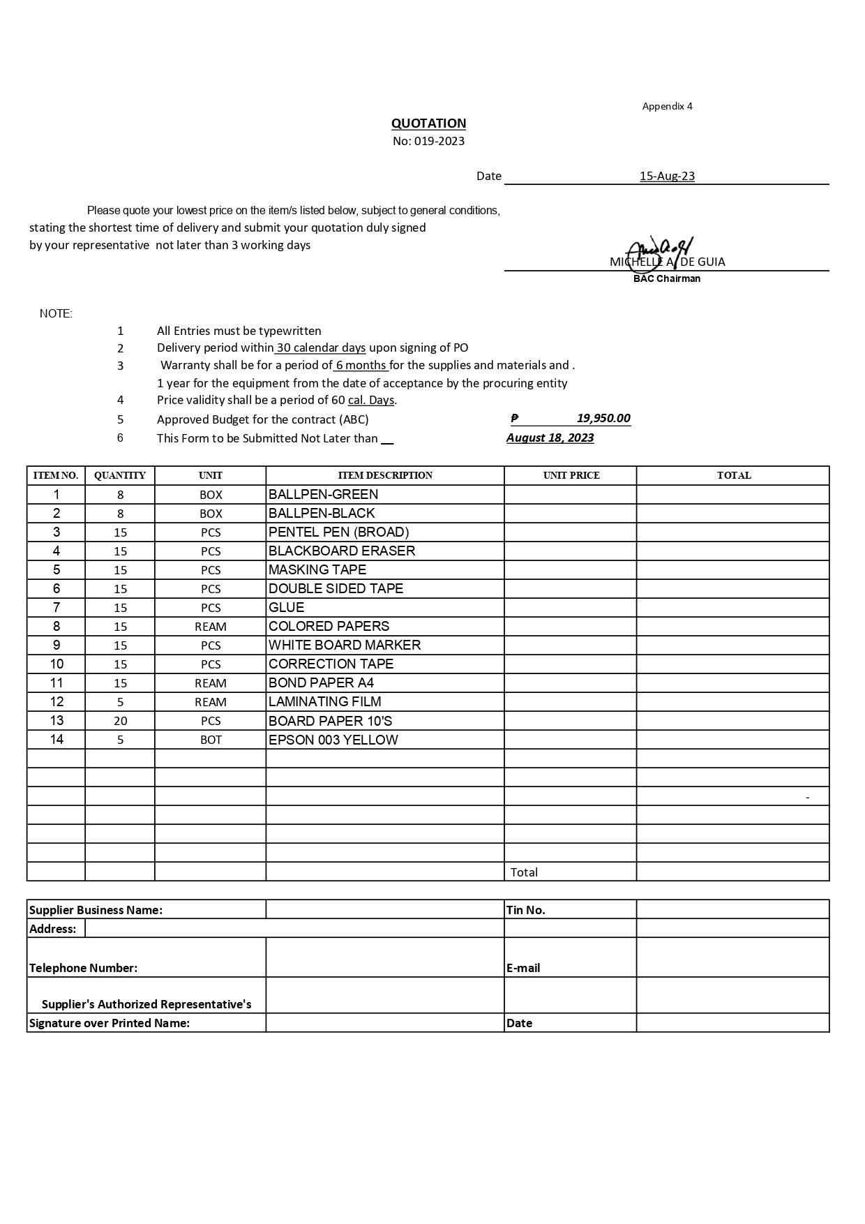 REQUEST FOR... - DepEd Tayo Urdaneta ES - Cavite Province