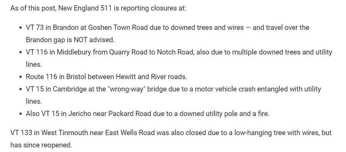 Vermont - New England 511 is reporting road closures across the state ...