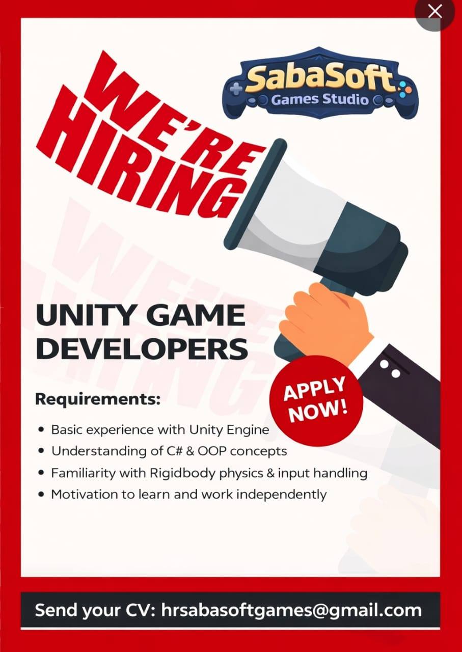 Pakistan - 🎮 We’re Hiring Unity Game Developers! 🚀 Join SabaSoft Games ...