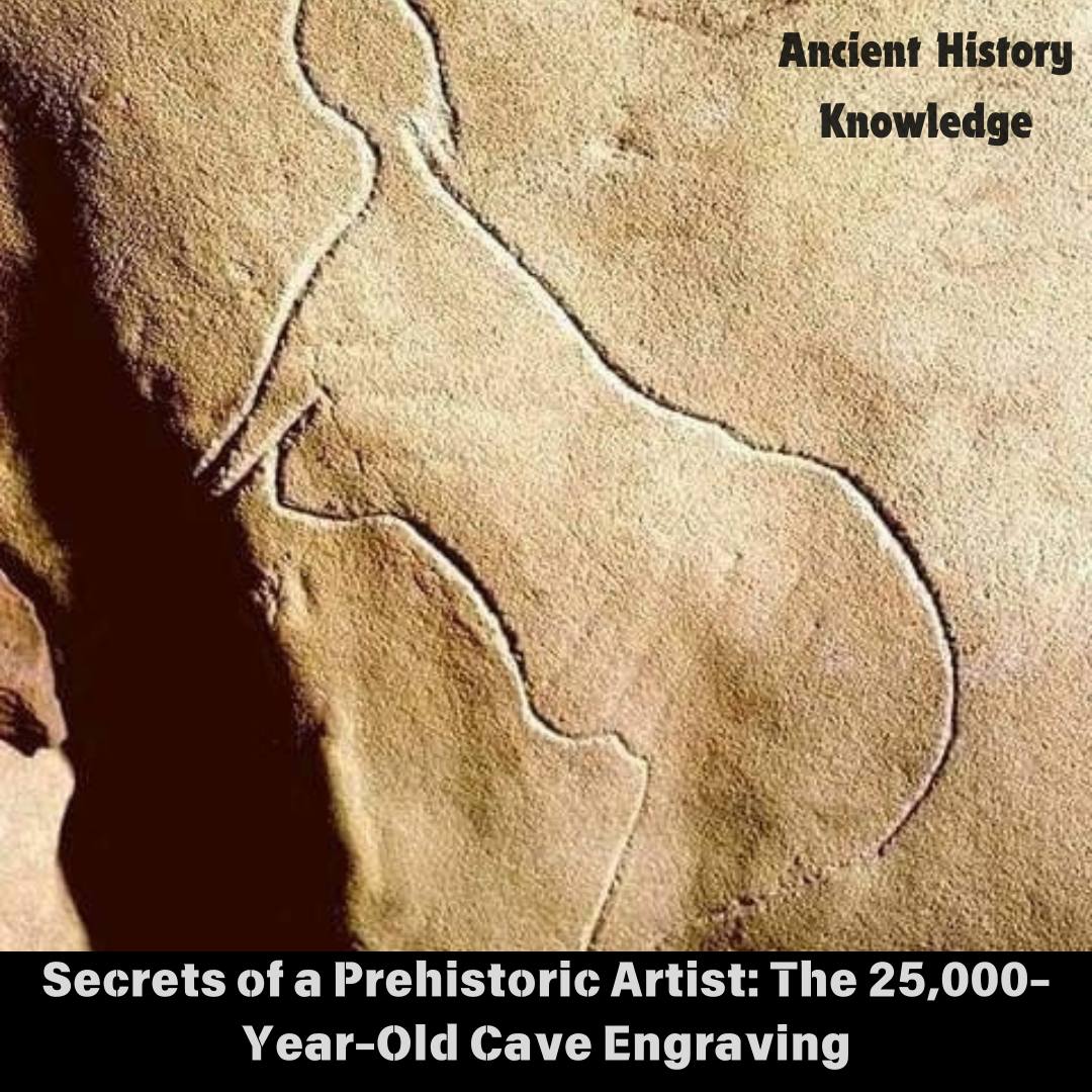 An engraving of a female found in a cave in France (25,000 BC)