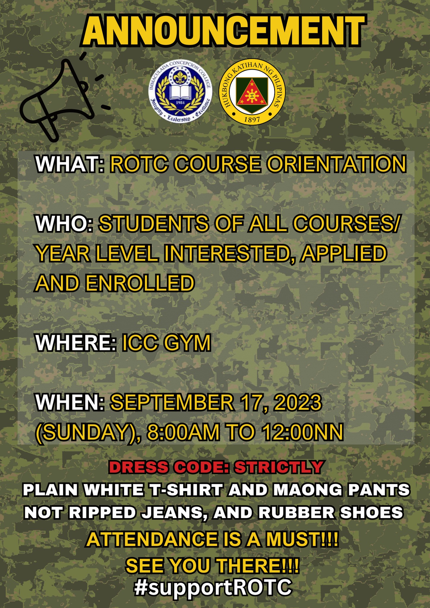 ICC - Heads up IMMACULADIANS!! This is the announcement for the first ...