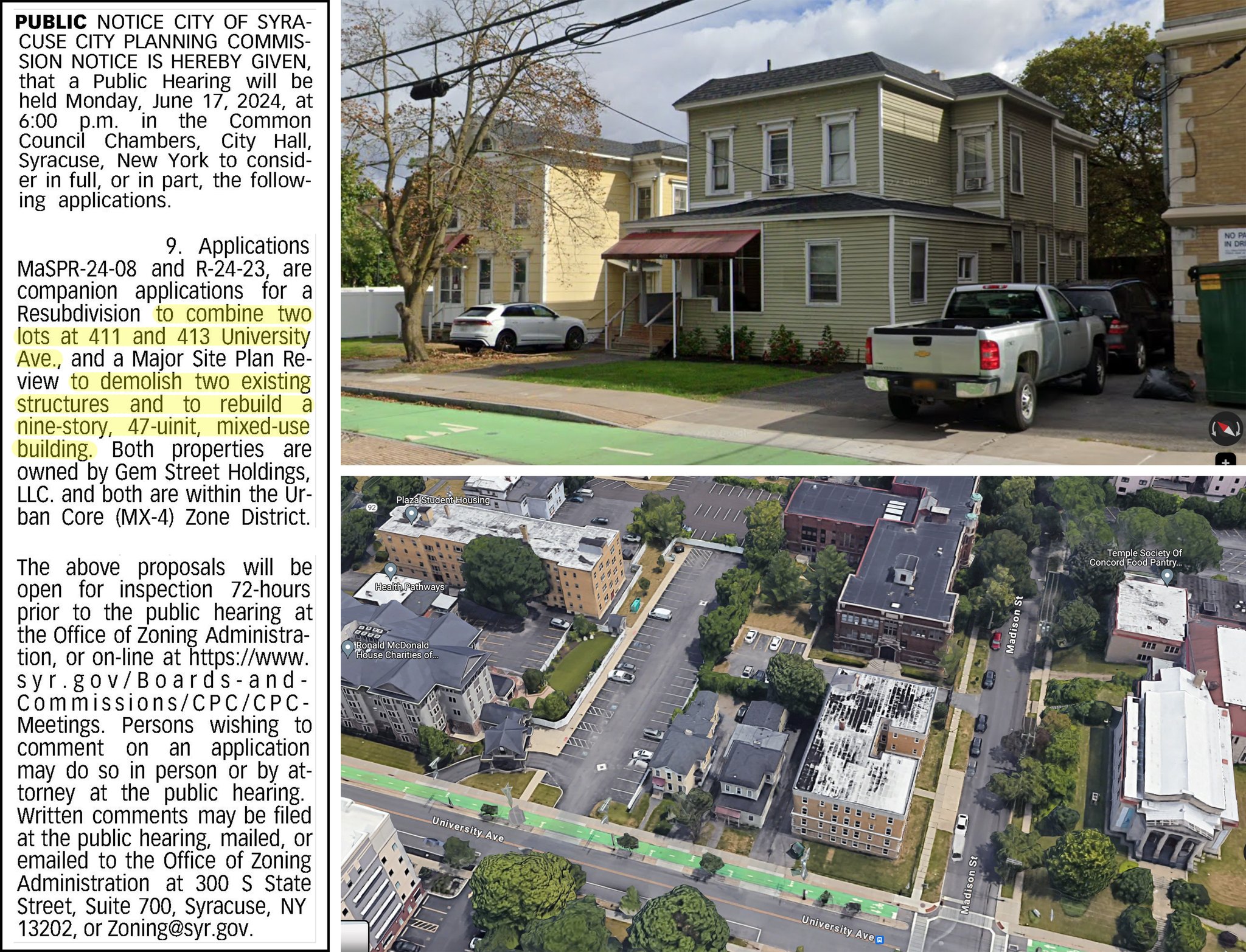 Proposal for 9-story mixed-use building on University Avenue in 