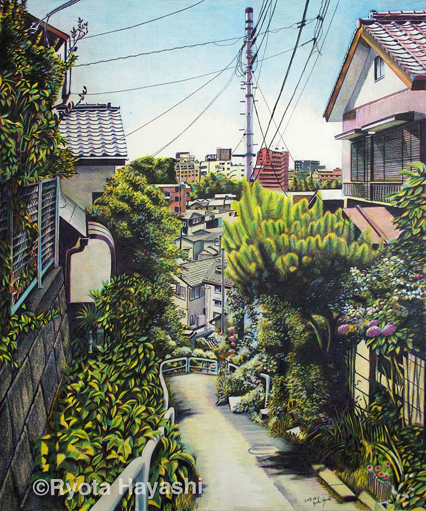 初夏の小径 長野市岩石町/色鉛筆（カリスマカラー）/2016年5月/A2