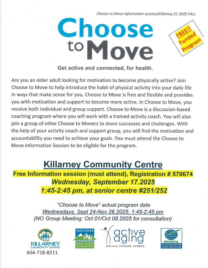 Killarney - Choose to Move is a FREE 3-month program for people 55+ who ...