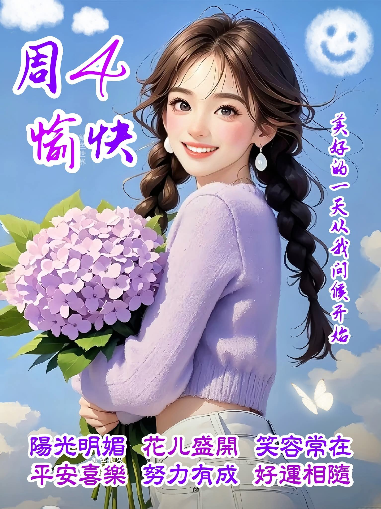 早午晚圖片問侯語 | 💜Bonjour ! 美好的一天从我问候开始，送你一杯香醇的咖啡☕，温暖你的心 扉，送你一束好运花🍀，愿幸福长伴 ...