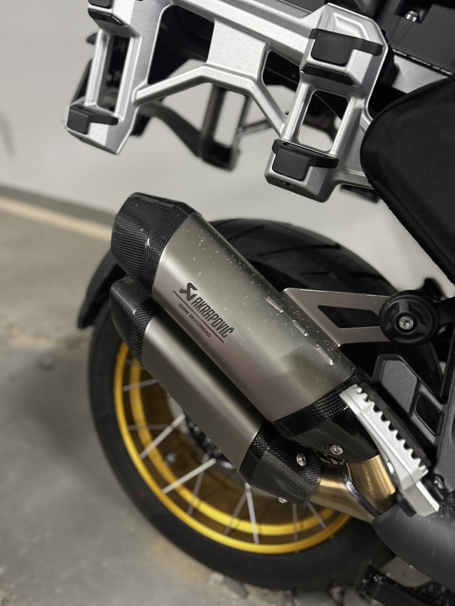 Healtec ES eliminator on BMW R1300GS with Akropovic exhaust