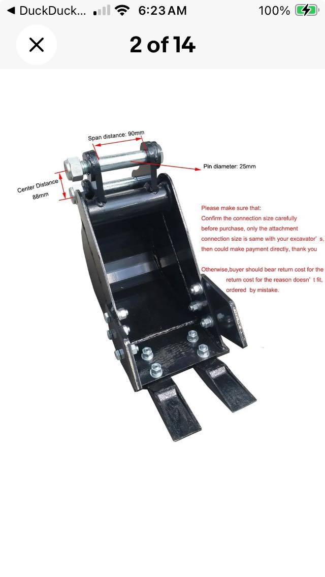 8 in Trenching Bucket for Mini excavator for 1-1.5t 25mm pin
