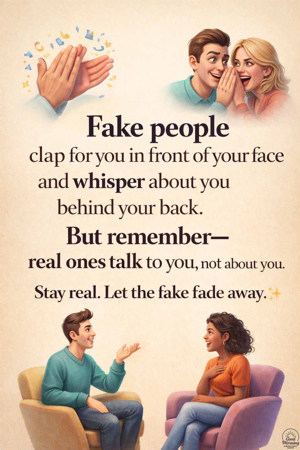 Good - Claps in front. Whispers behind. Stay real enough to handle both ...