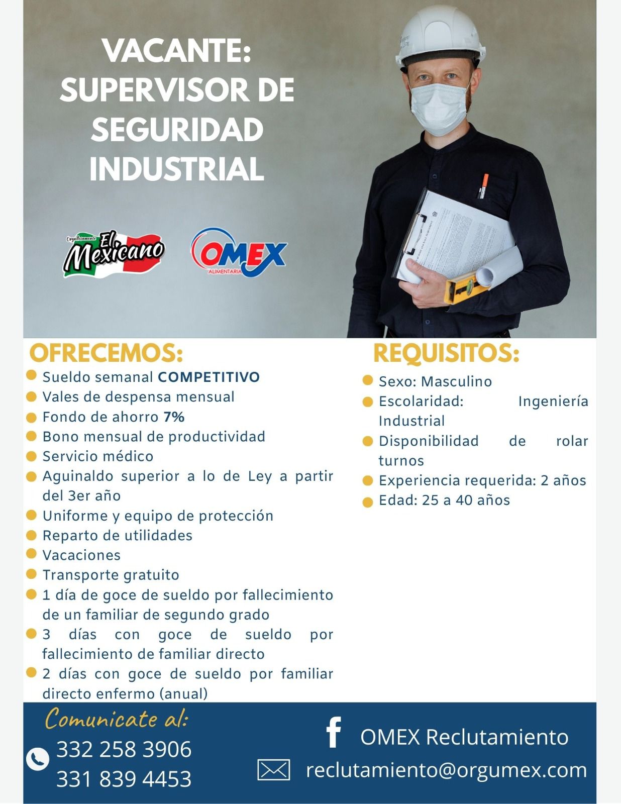 VACANTE: SUPERVISOR DE SEGURIDAD... - OMEX Reclutamiento | Facebook