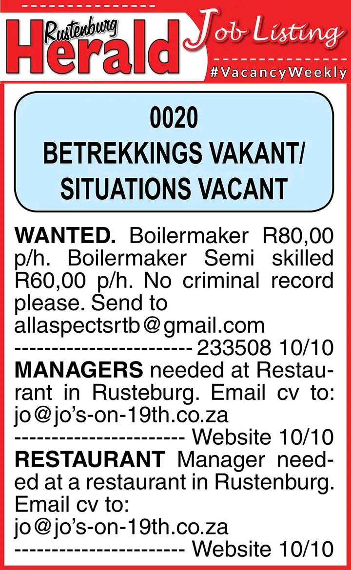 Rustenburg Vacancies... - Rustenburg Vacancies With Kidahz