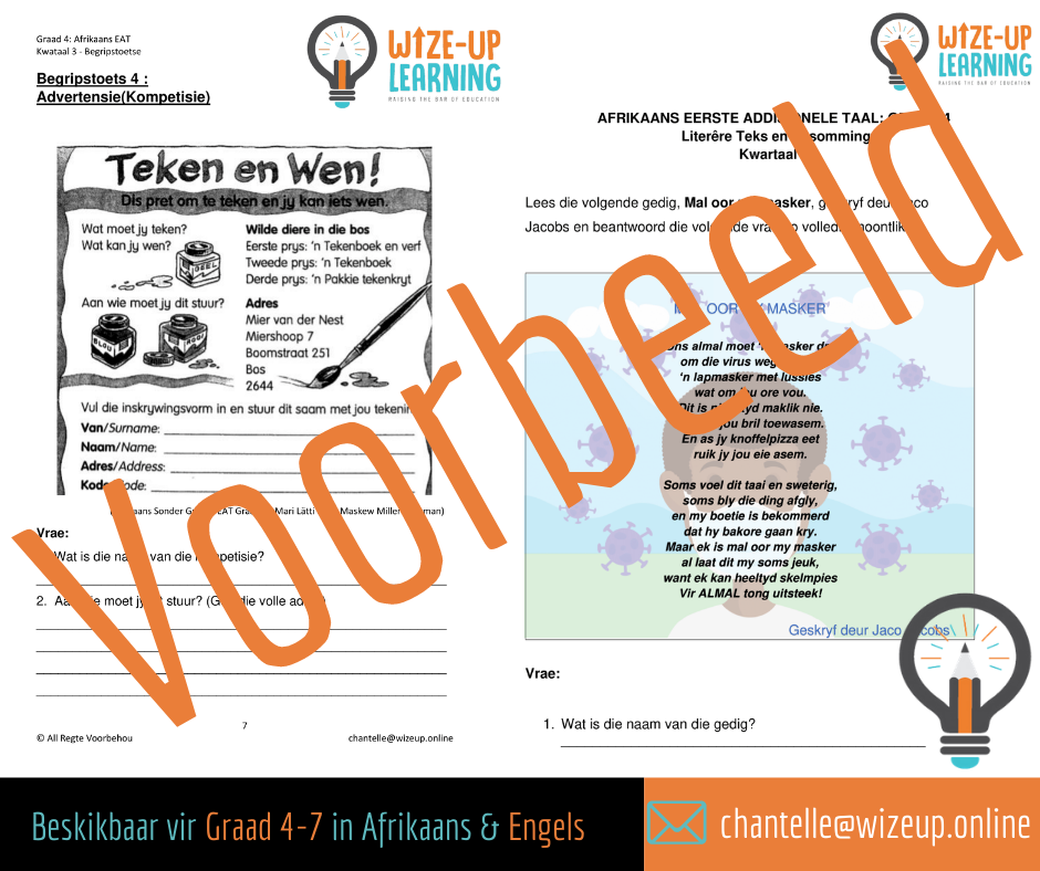 GRAAD 4 AFRIKAANS EAT KWARTAAL 3 PAKKET... - Wize-Up Learning