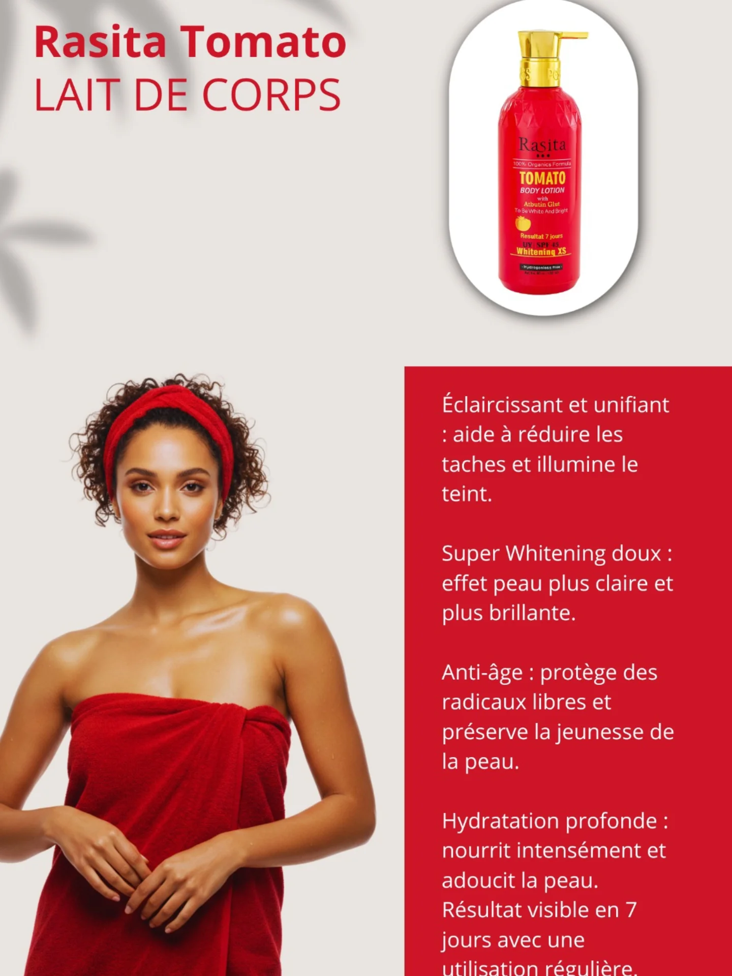 Lait Corporel Rasita à La Tomate - Blanchiment Maximum & Anti-taches - FPS5 - 500 Ml - Neuf
