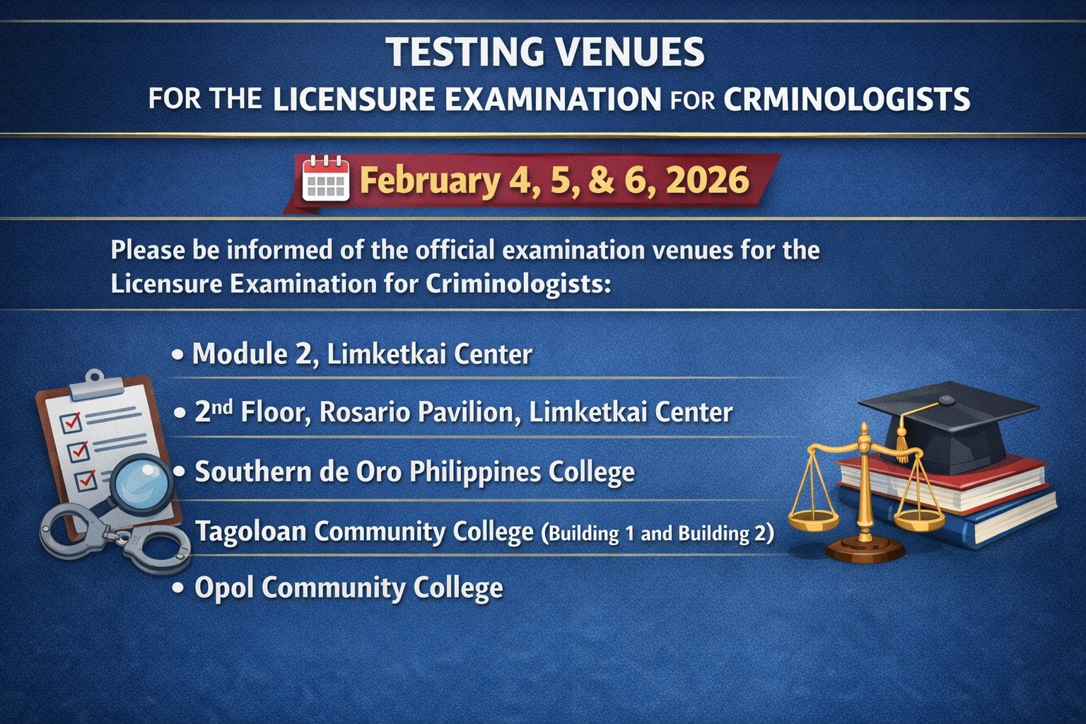 📣 EXAMINATION ADVISORY 📣 TESTING... - PRC Region 10 Page | Facebook