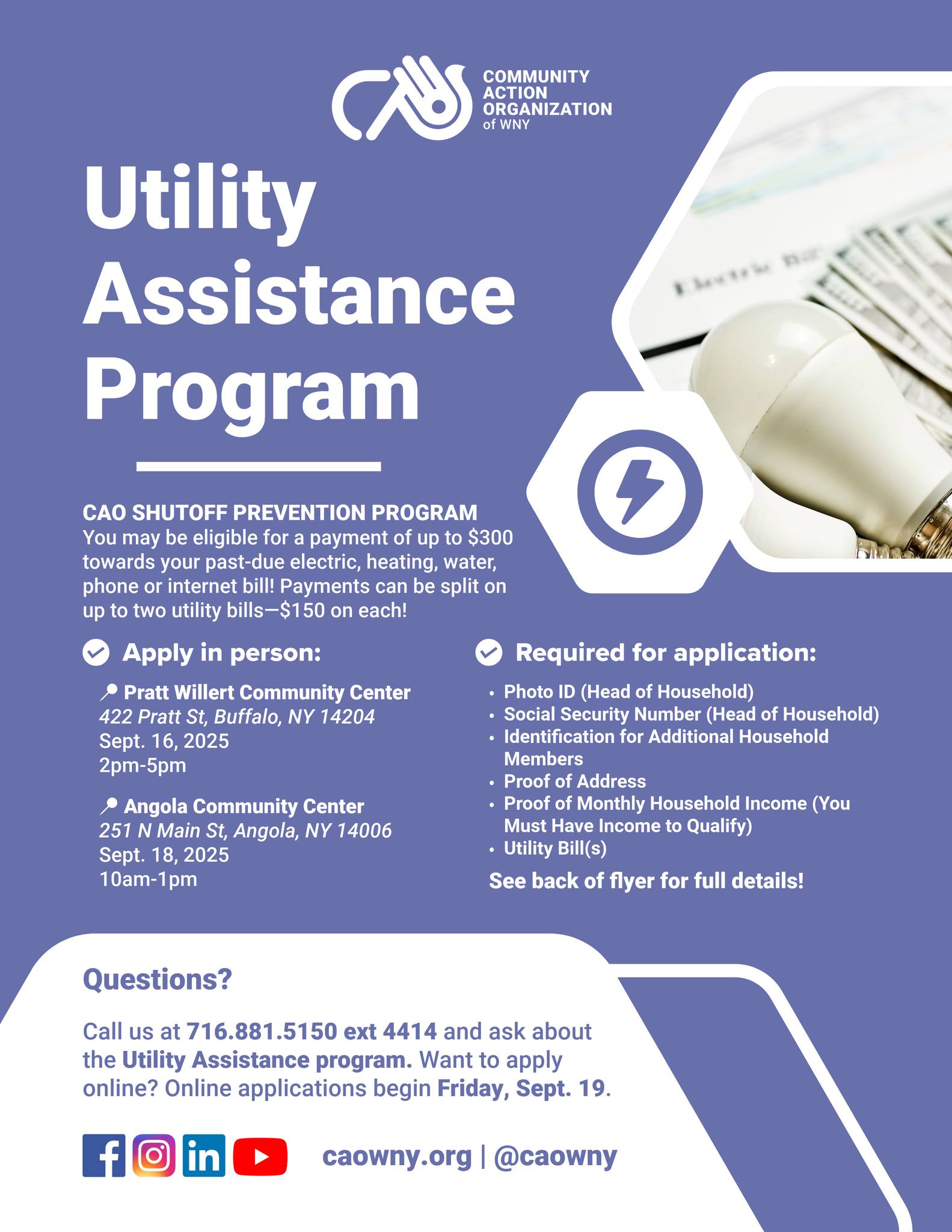 SCHEDULE APPOINTMENTS NOW FOR ELECTRIC BILL ASSISTANCE