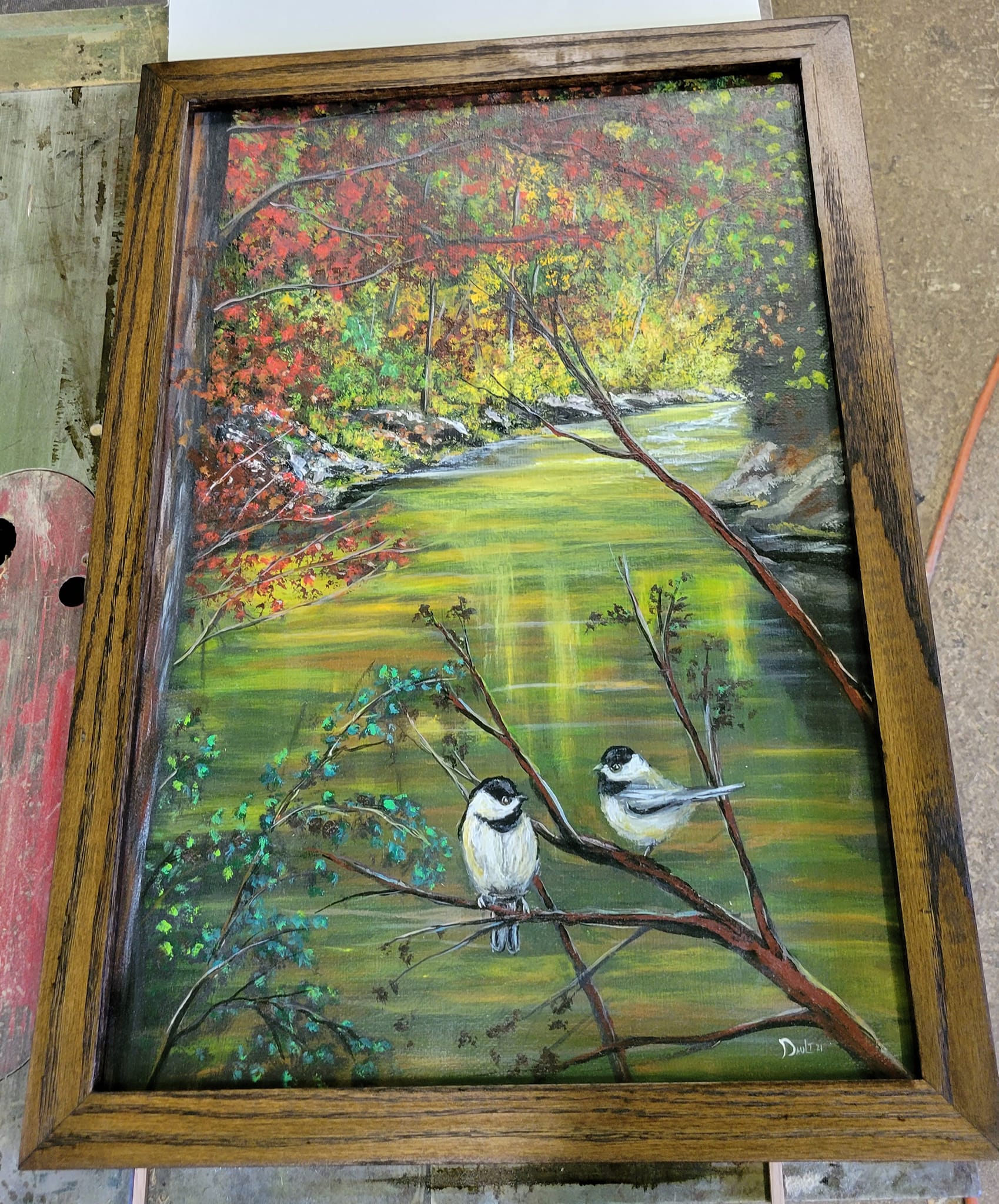 Paradise, original painting in acrylics framed matted signed by artist