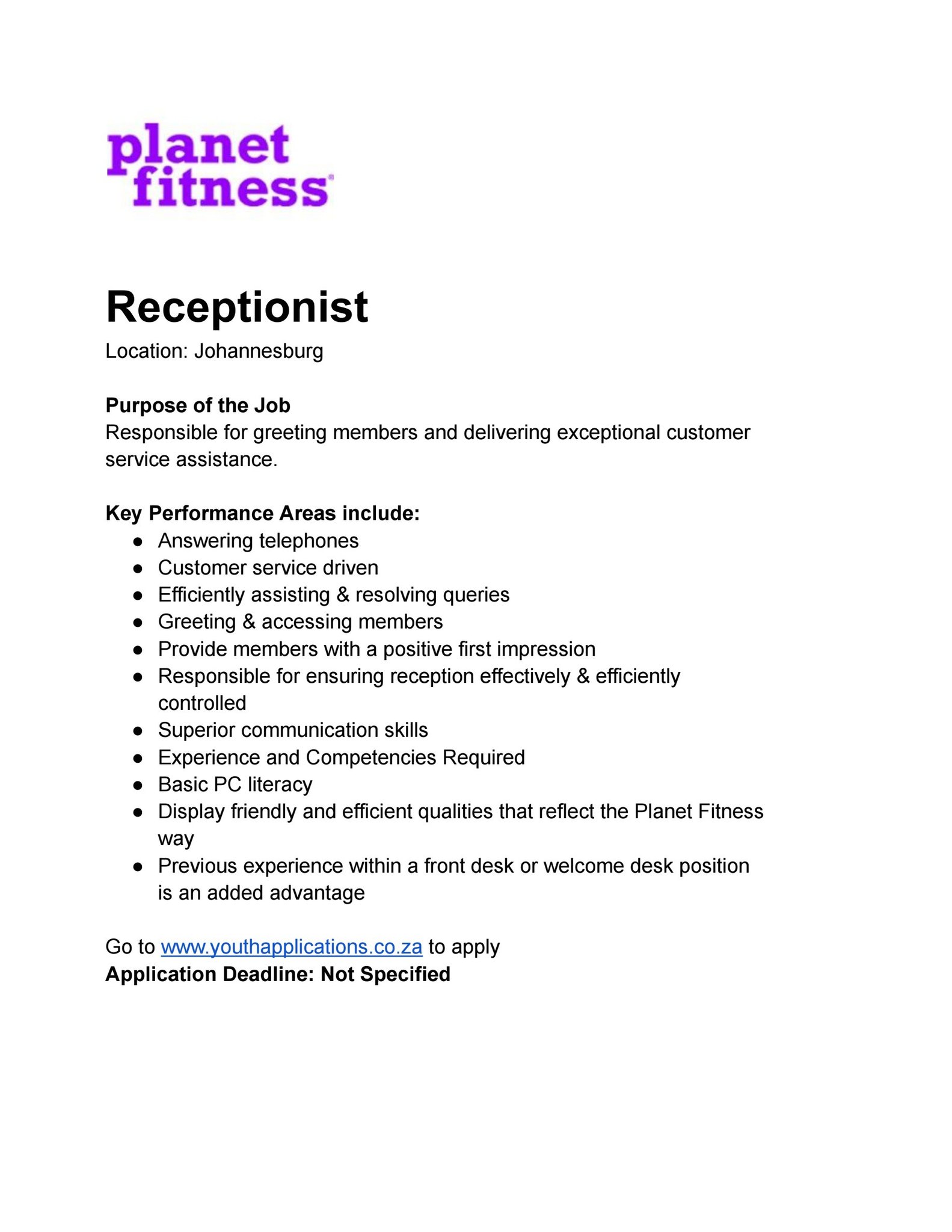 Jobful.co.za - Receptionist Loation: Johannesburg Requirements ︎ Grade ...