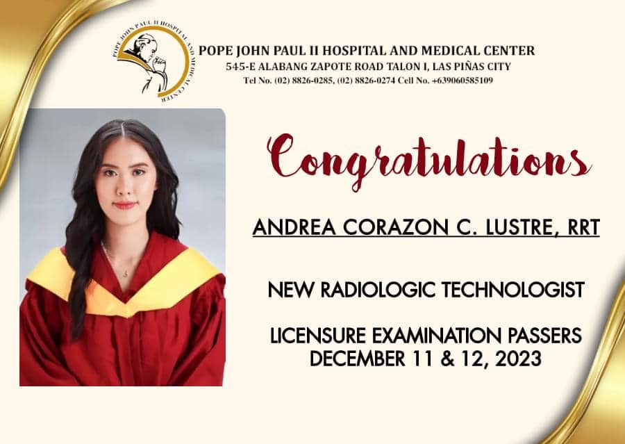 SJCSI - Congratulations to our Alumna, ANDREA CORAZON C. LUSTRE, RRT ...