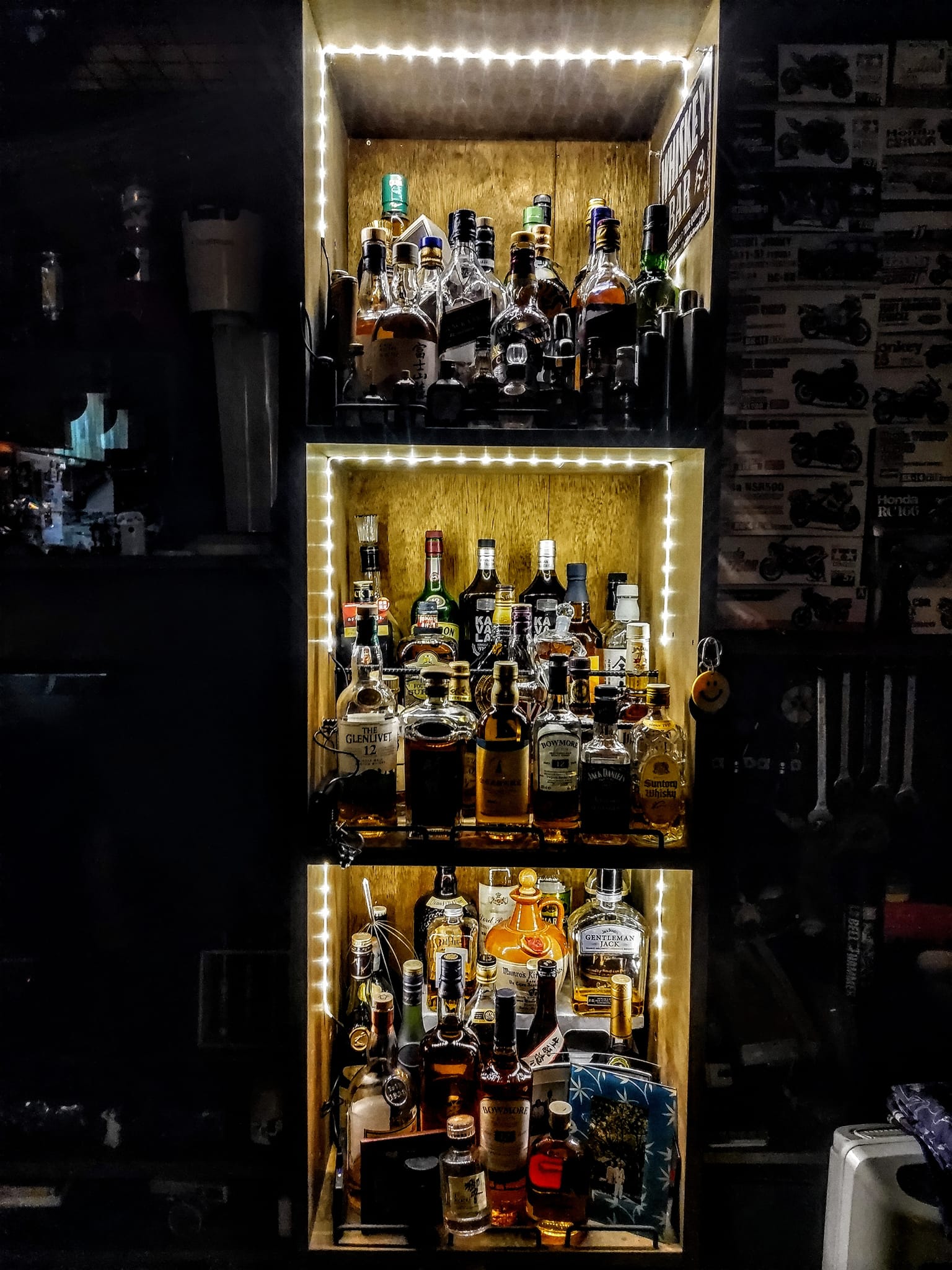 家具 ウイスキーラック シェルフ LEDライト付き ビンテージ ハンドメイド