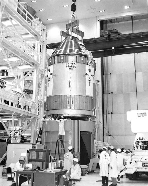 Space - The Apollo 7 spacecraft - Spacecraft 101 - is lifted out of the ...