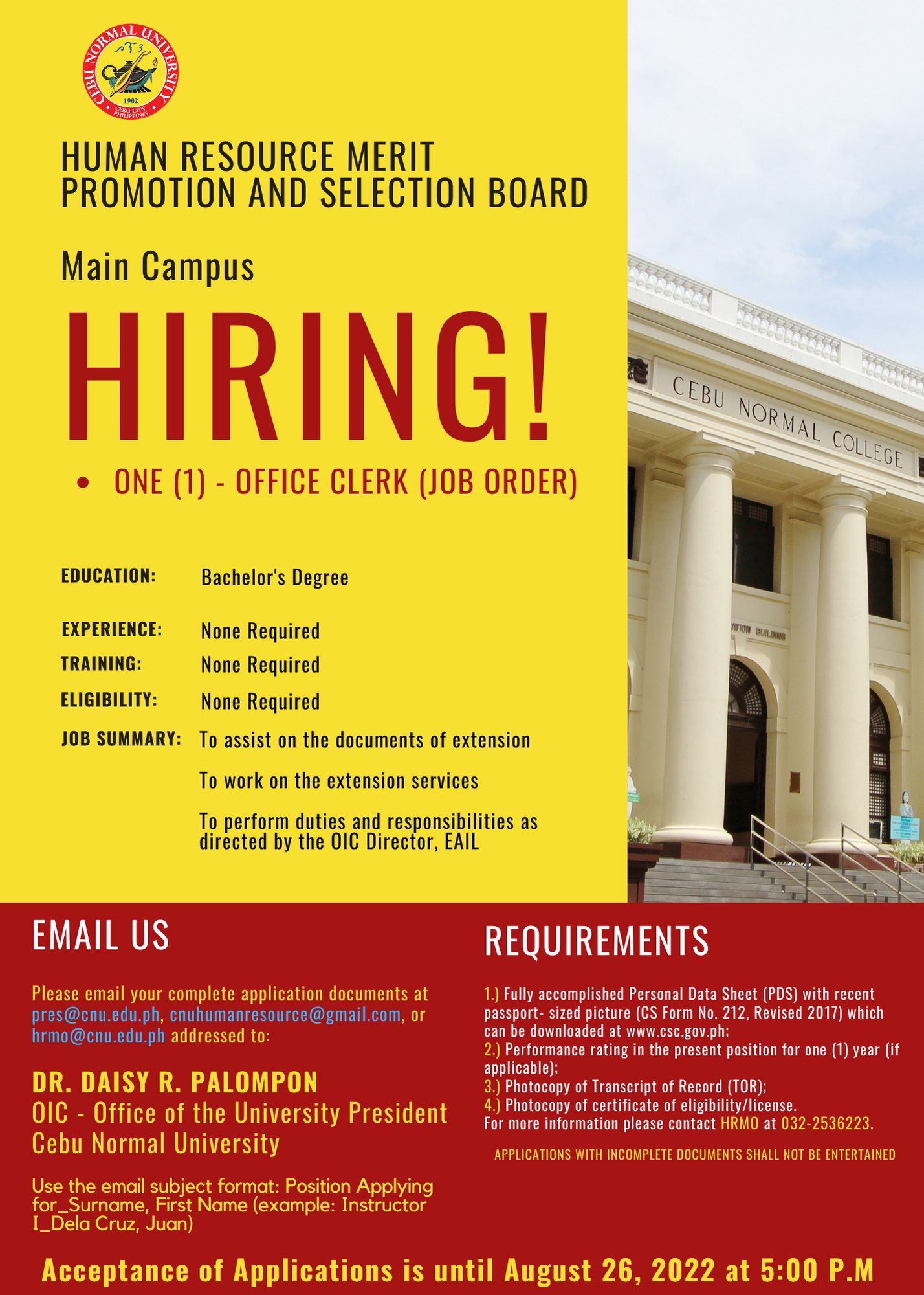 Cebu - HUMAN RESOURCE MERIT PROMOTION AND SELECTION BOARD Main Campus ...