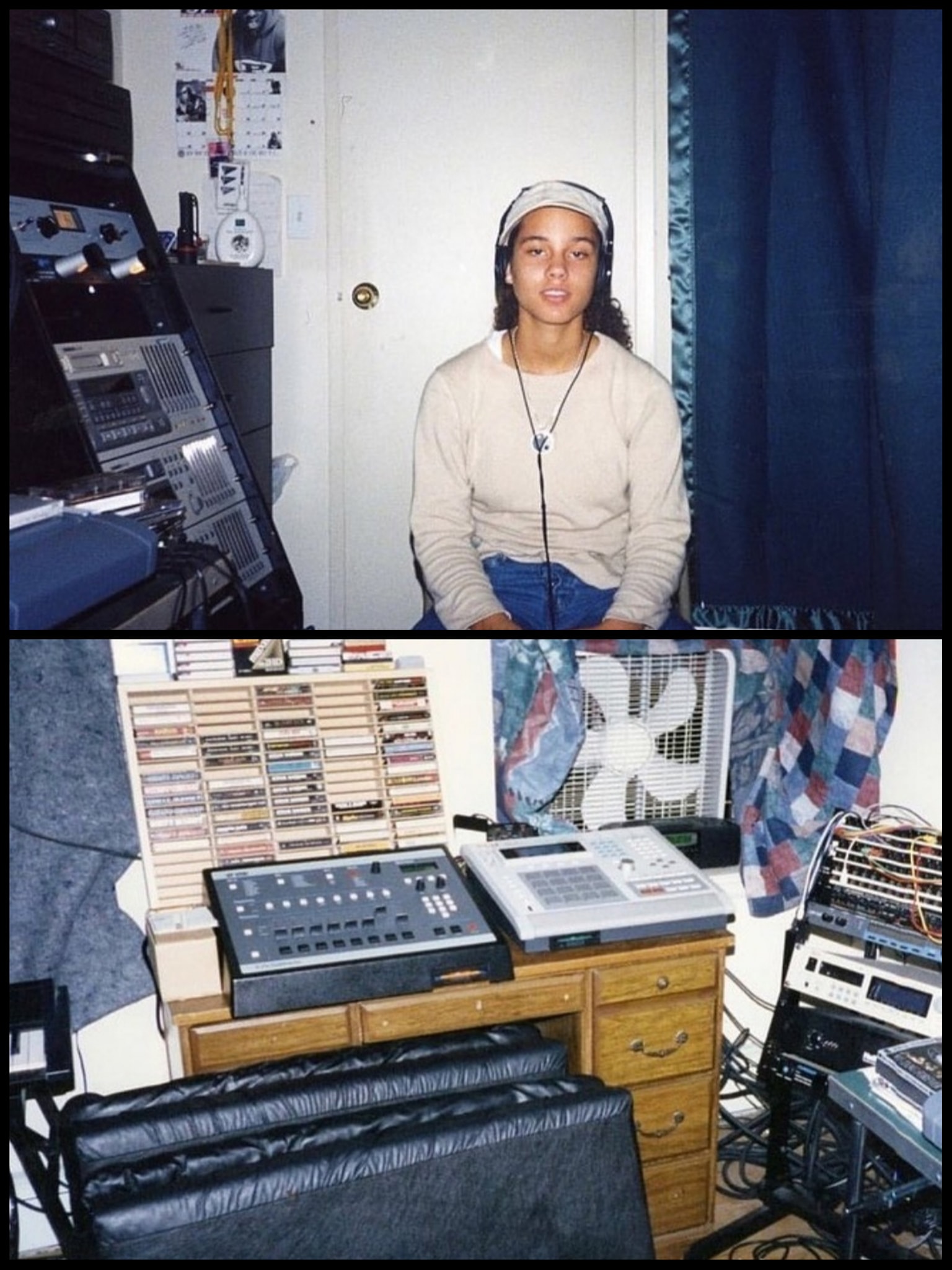 Alicia Keys, 17 years old, in her home studio