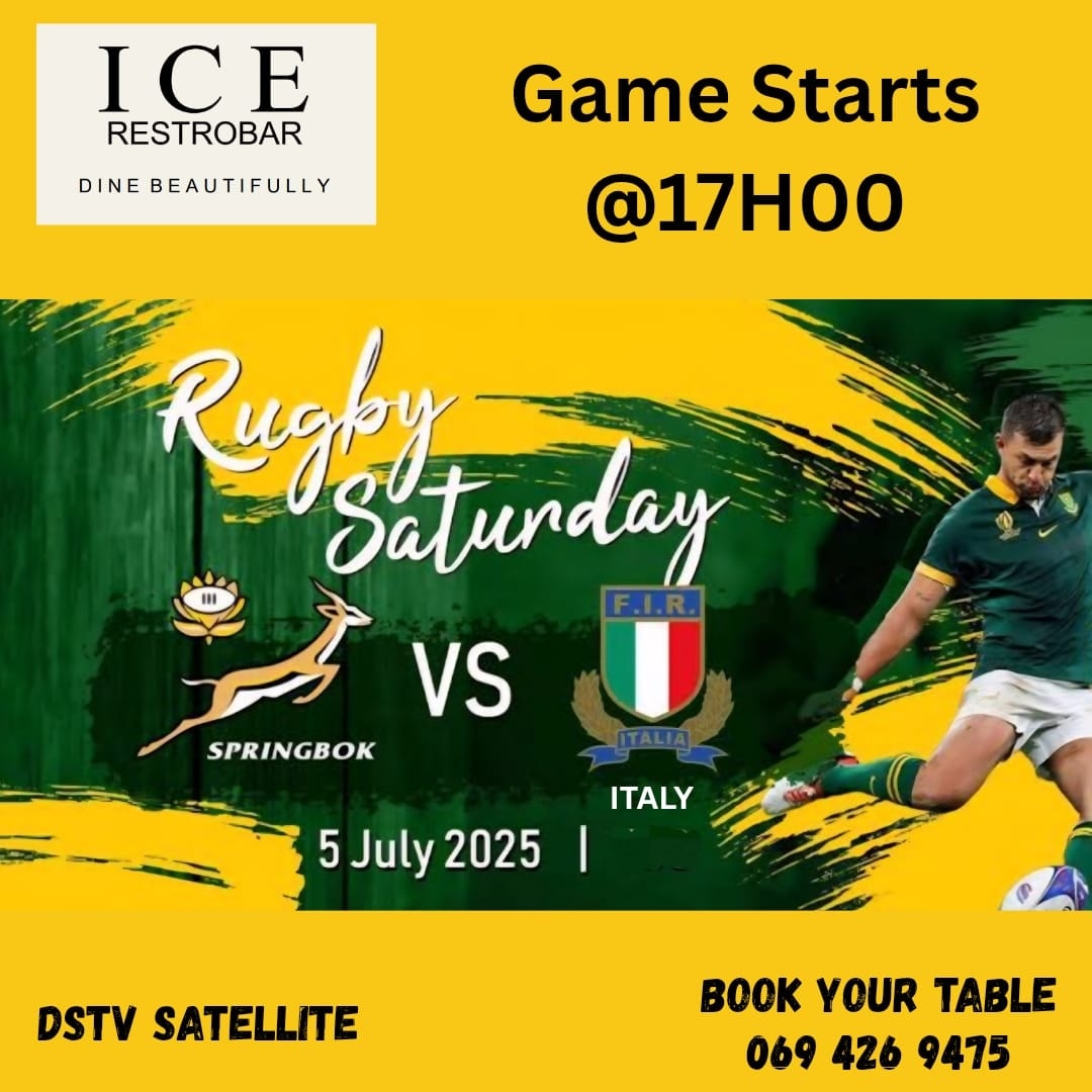Ice - 🏉 Springboks vs Italy LIVE at 5PM – only at Ice Restrobar! 🇿🇦🇮🇹 ...