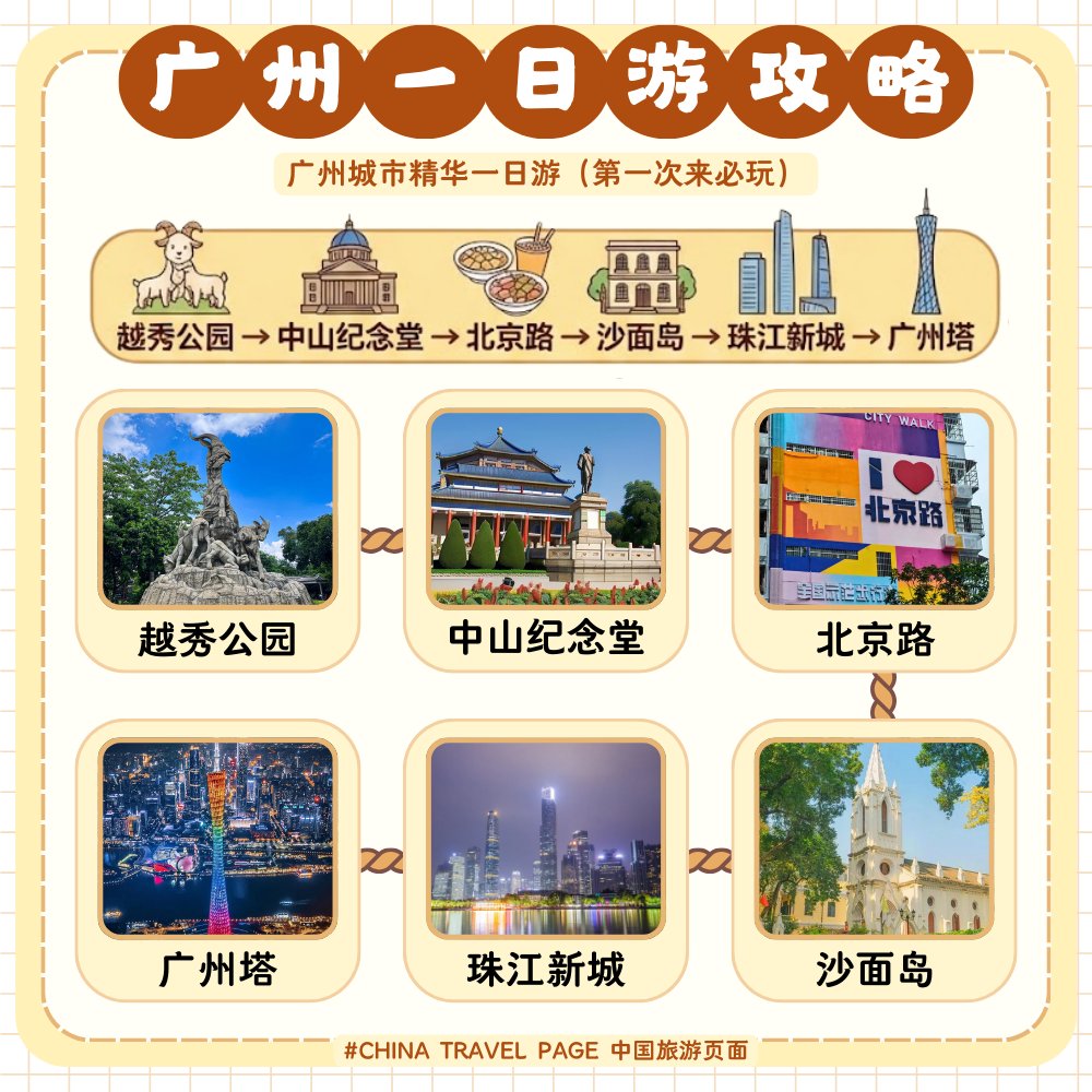 China - 🌆 ① 广州城市精华一日游（第一次来必玩） 🏞 越秀公园 → 🏛 中山纪念堂 → 🛍 北京路 → 🌉 沙面岛 → 🏙 珠江新城 ...