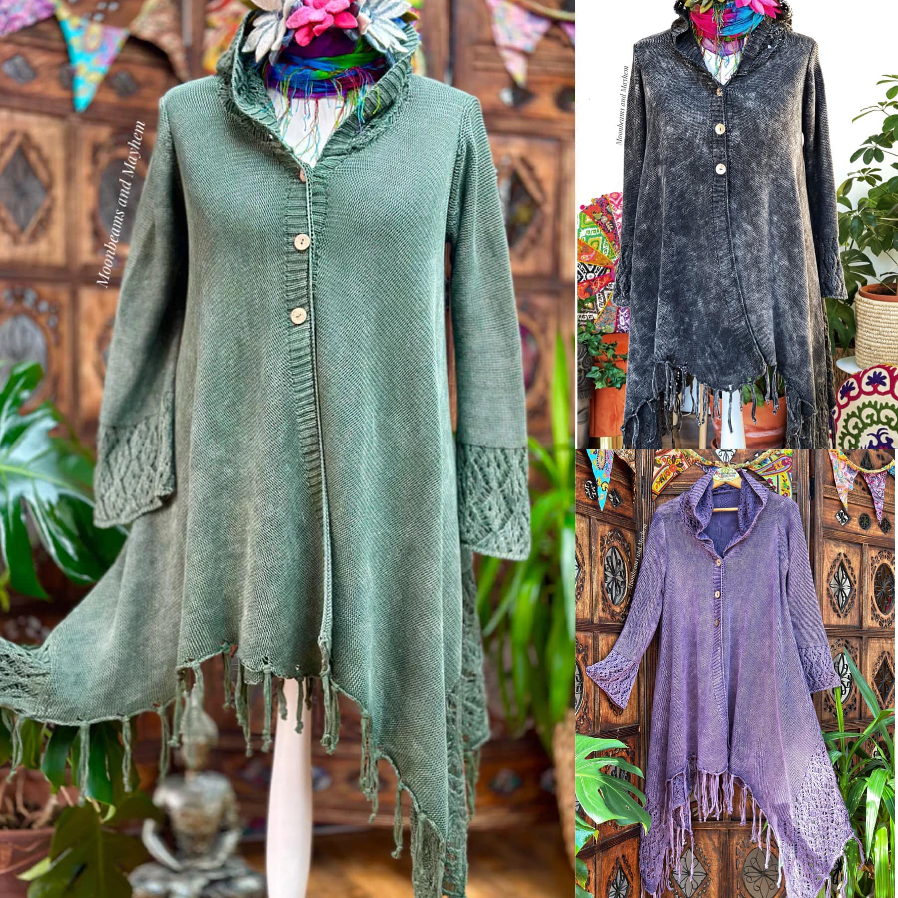 Which moss stitch cardigan goes best with our Avah peacock dress