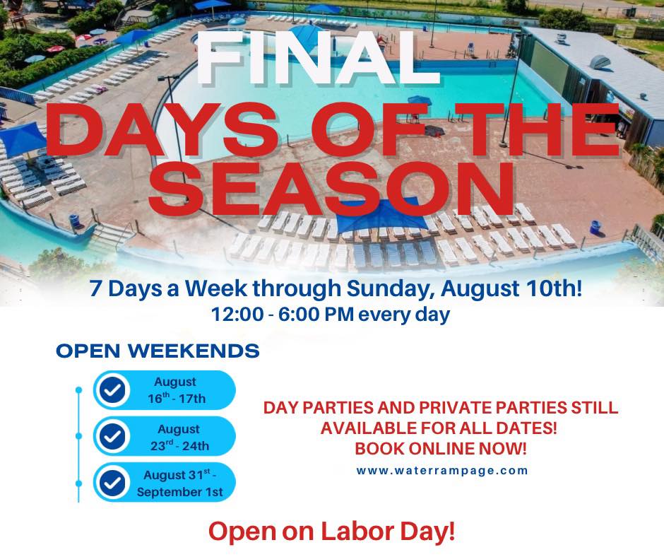 Water Rampage open on weekends for back to school fun
