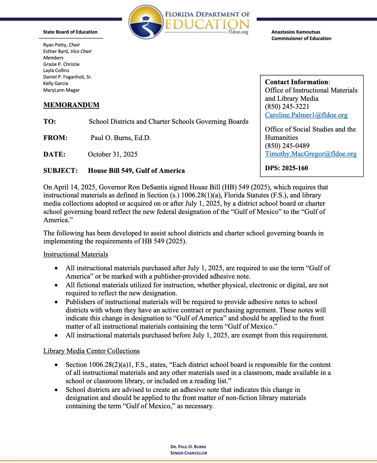 Education - 🌊 Guidelines on the Gulf were issued by the FLDOE ...