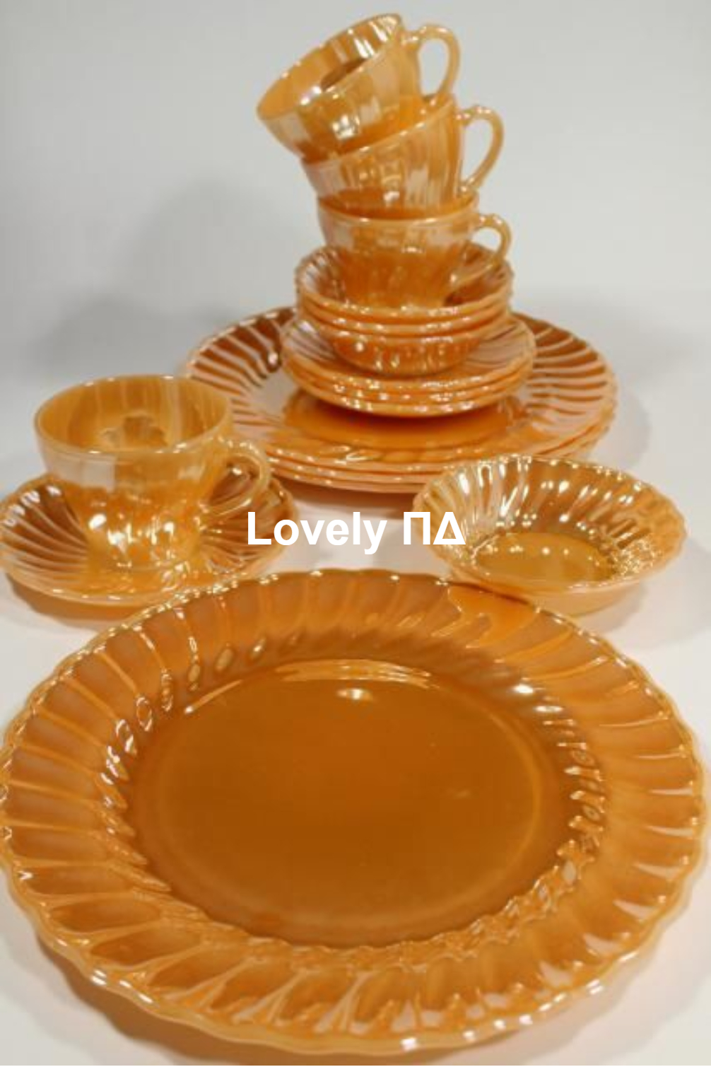 Vintage Anchor Hocking Fire King swirl glass dishes, peach luster