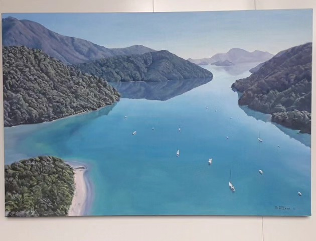 B. McLean, - View of Tennyson Inlet from Duncan Bay #oiloncanvas # ...