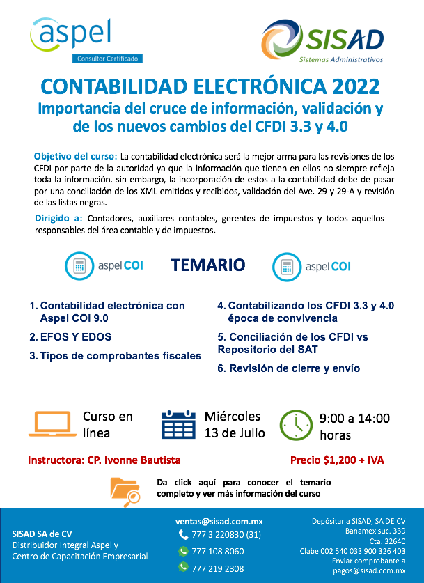 SISAD - ¡Nuevo curso! 👩‍🏫 🔷 CONTABILIDAD ELECTRÓNICA 2022.... | Facebook