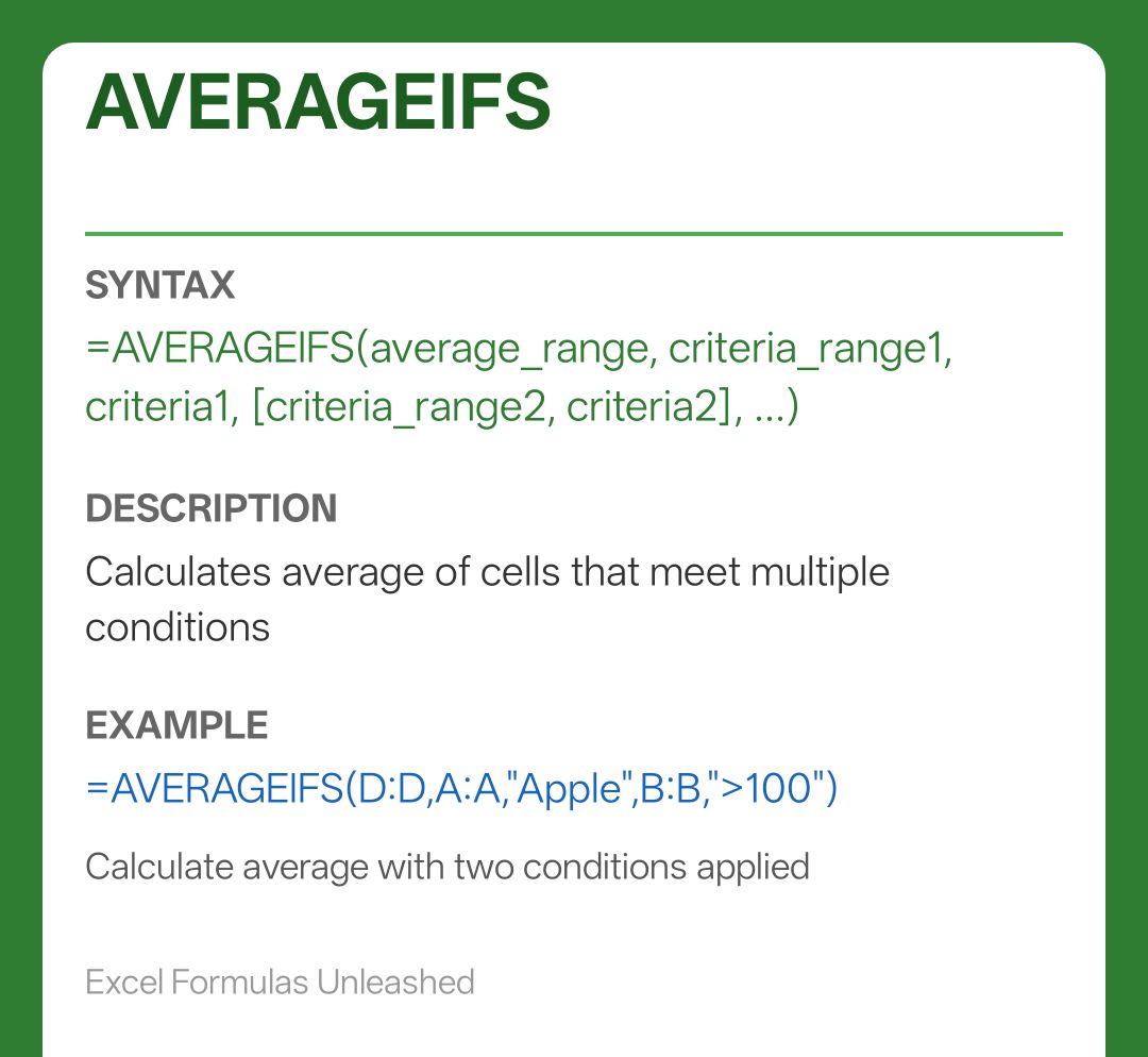 Excel - Excel Function: AVERAGEIFS Comment APP for free resources # ...