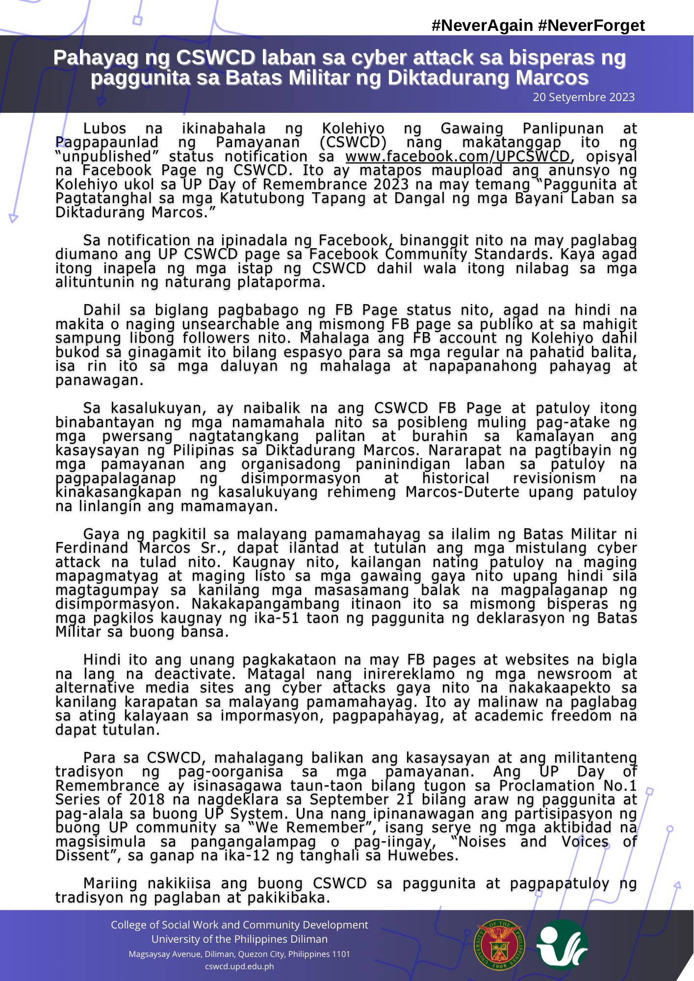 UP Diliman - Ang UP Diliman College of Social Work and... | Facebook