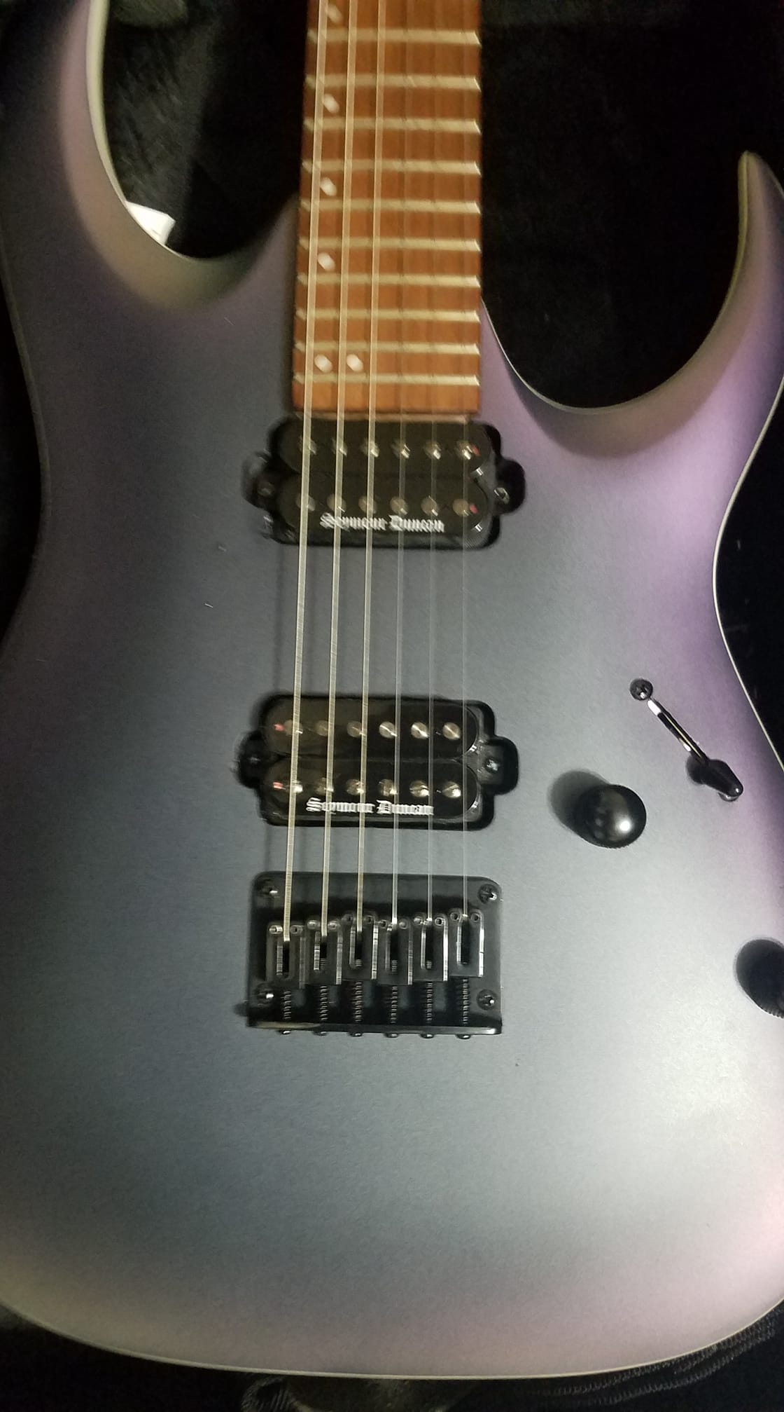 Ibanez RGDIX7MPB project completed with Seymour Duncan Black
