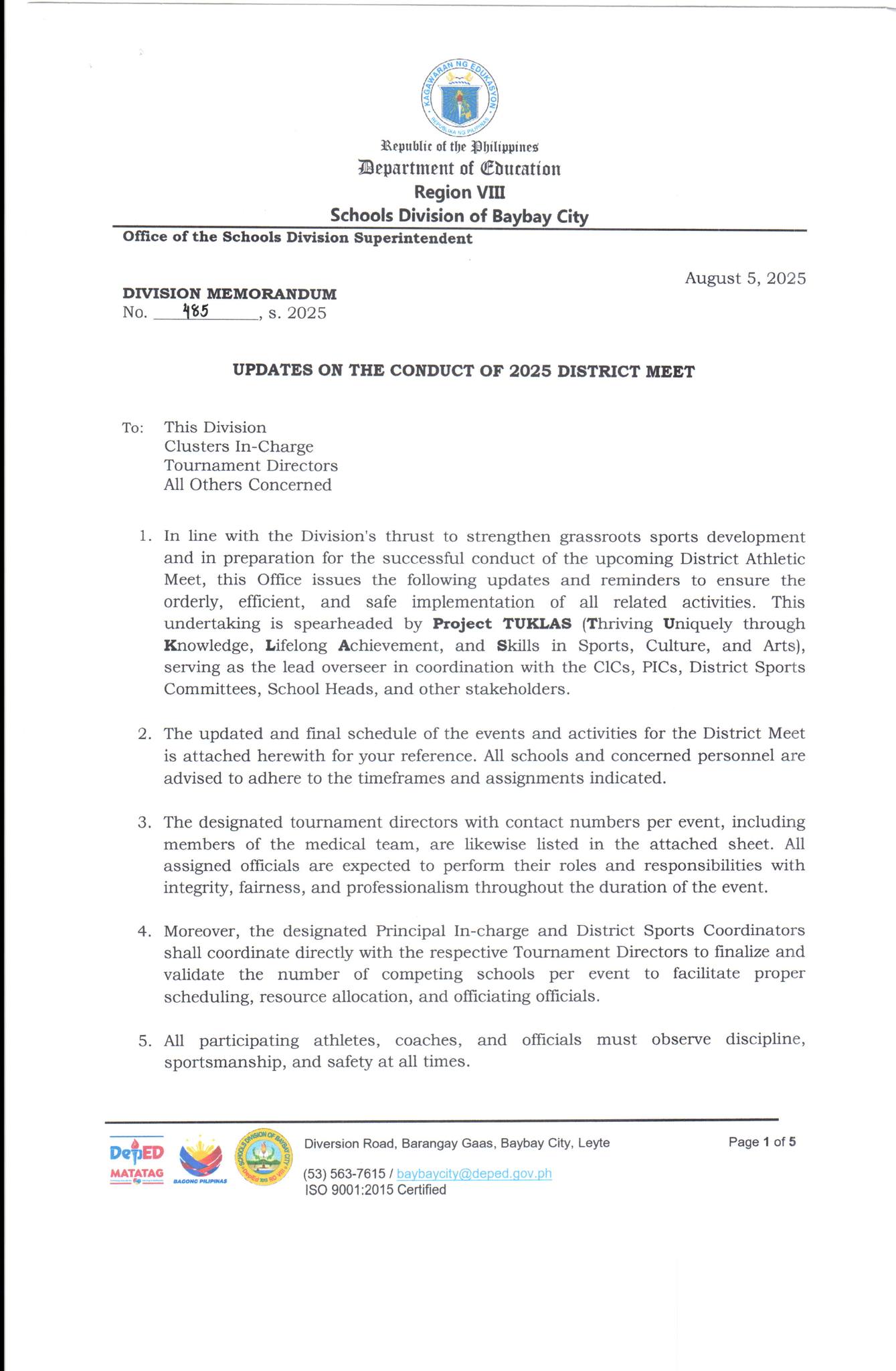 Recs Senag - DM NO 485, S. 2025 UPDATES ON THE CONDUCT OF... | Facebook
