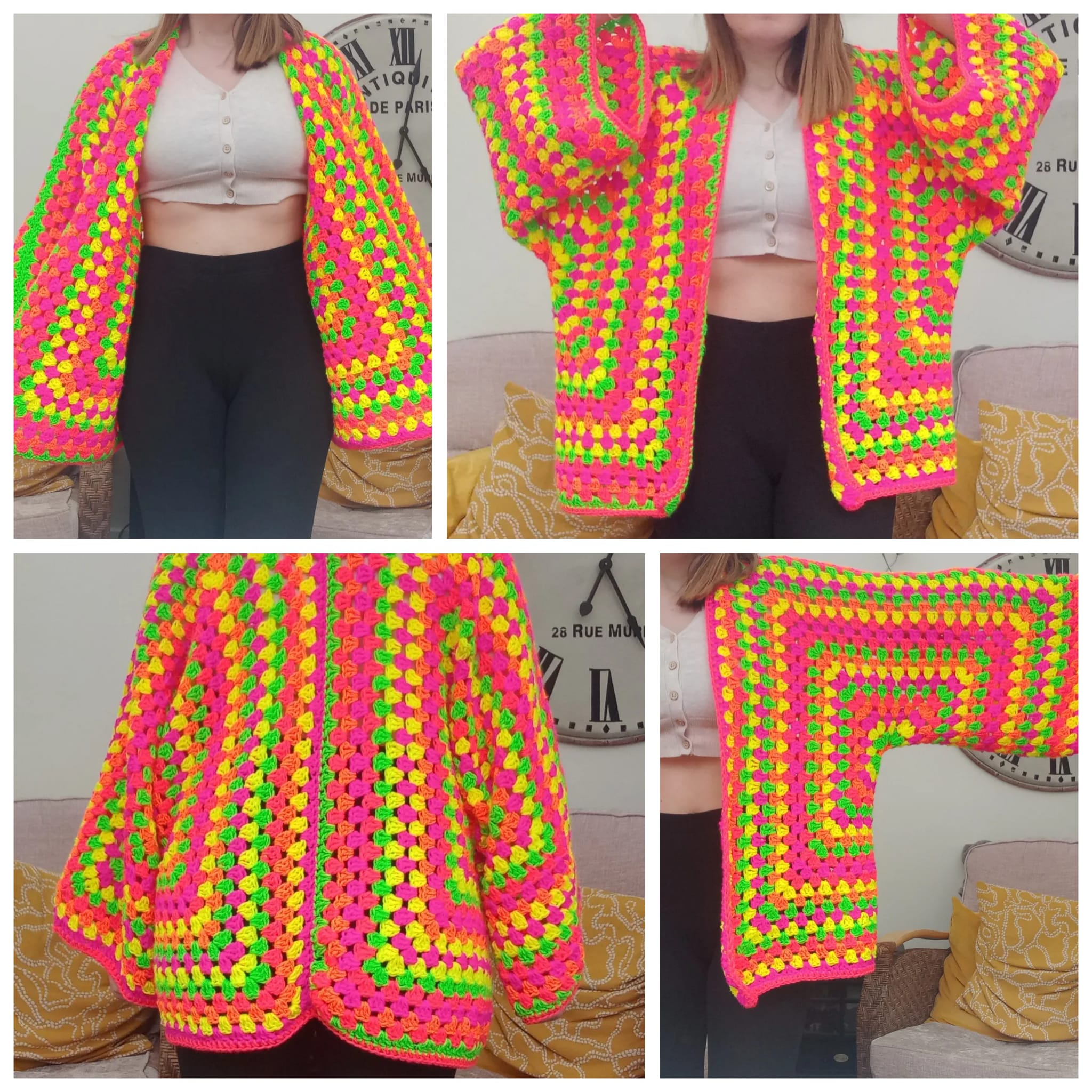Variegated Neon Yarn Hexi Cardigan Crochet Project