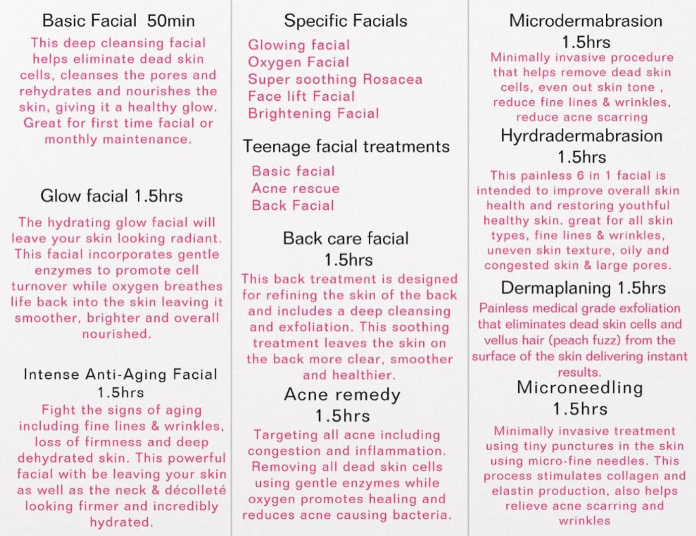 New facial menu 🤩 . . DM for any... - Beauty by Kawisonni | Facebook