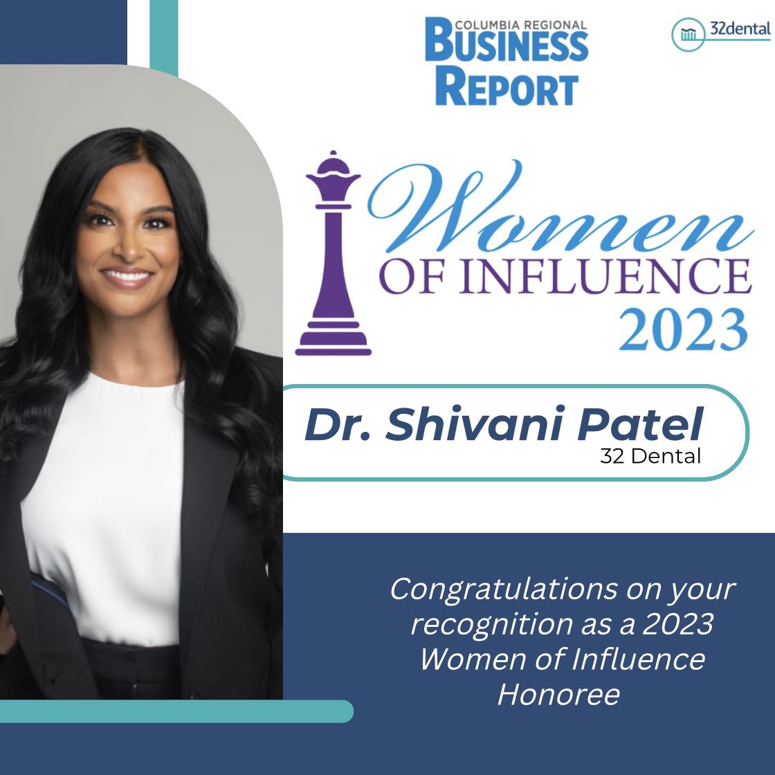32 Dental - Congratulations to Dr. Shivani Patel for being...