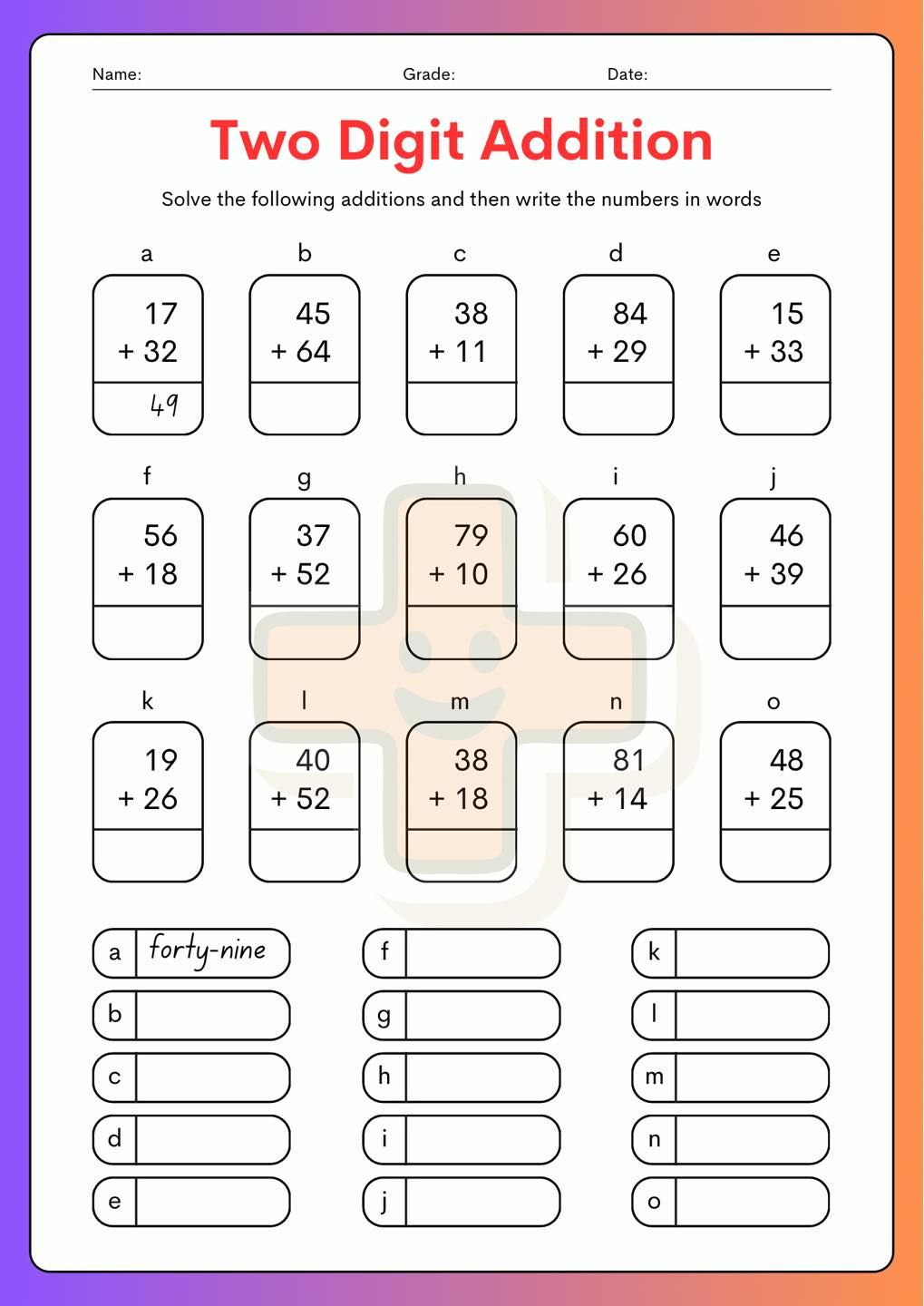 Learn - 🧮 Two-Digit Addition + Writing Numbers in Words A great ...