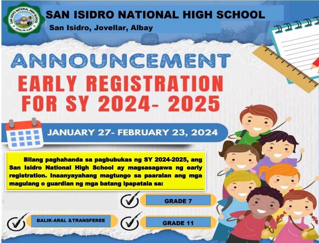 📣 Early Registration and... - RVAlbay San Isidro NHS | Facebook