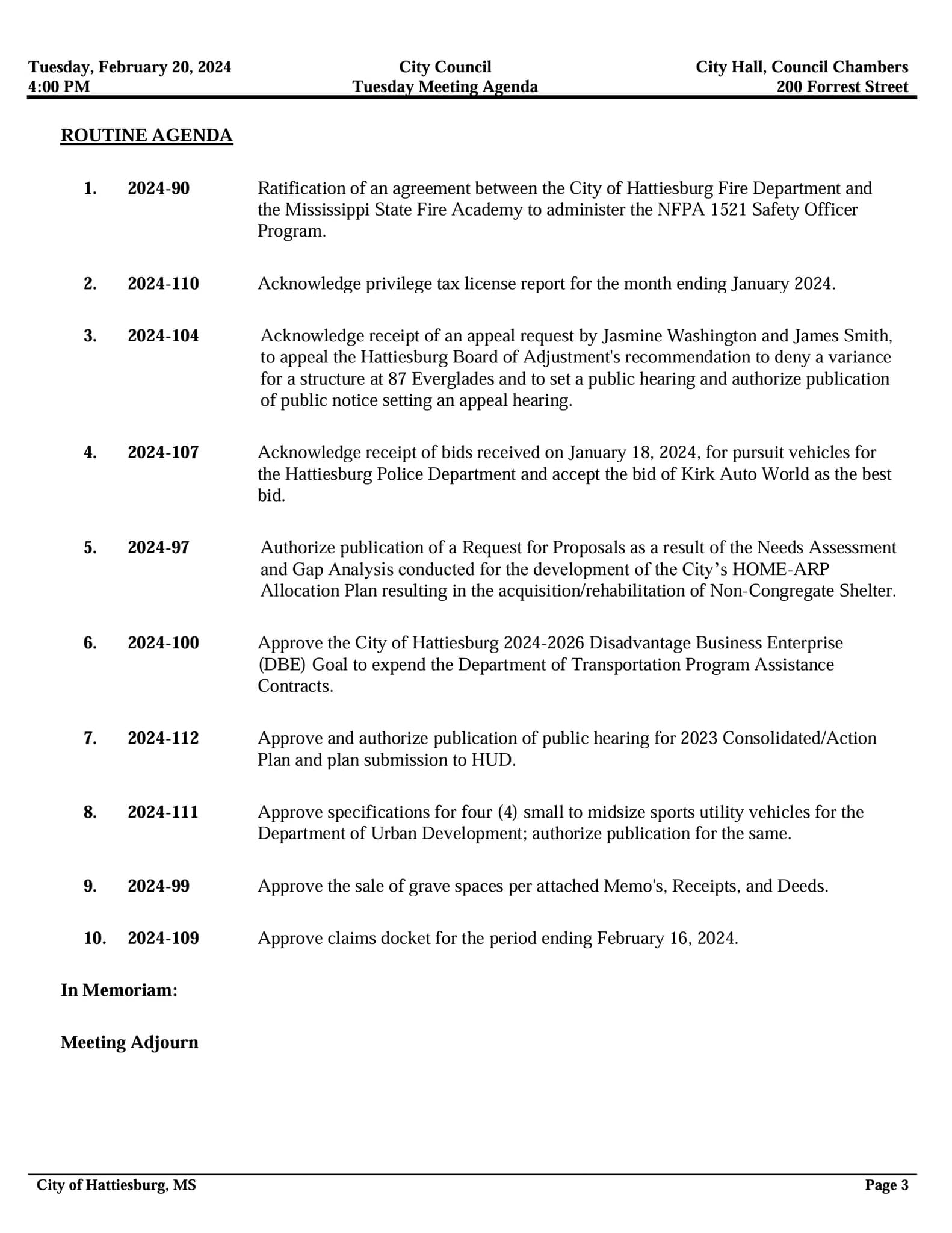 City Council Tuesday Meeting... Hattiesburg City Council