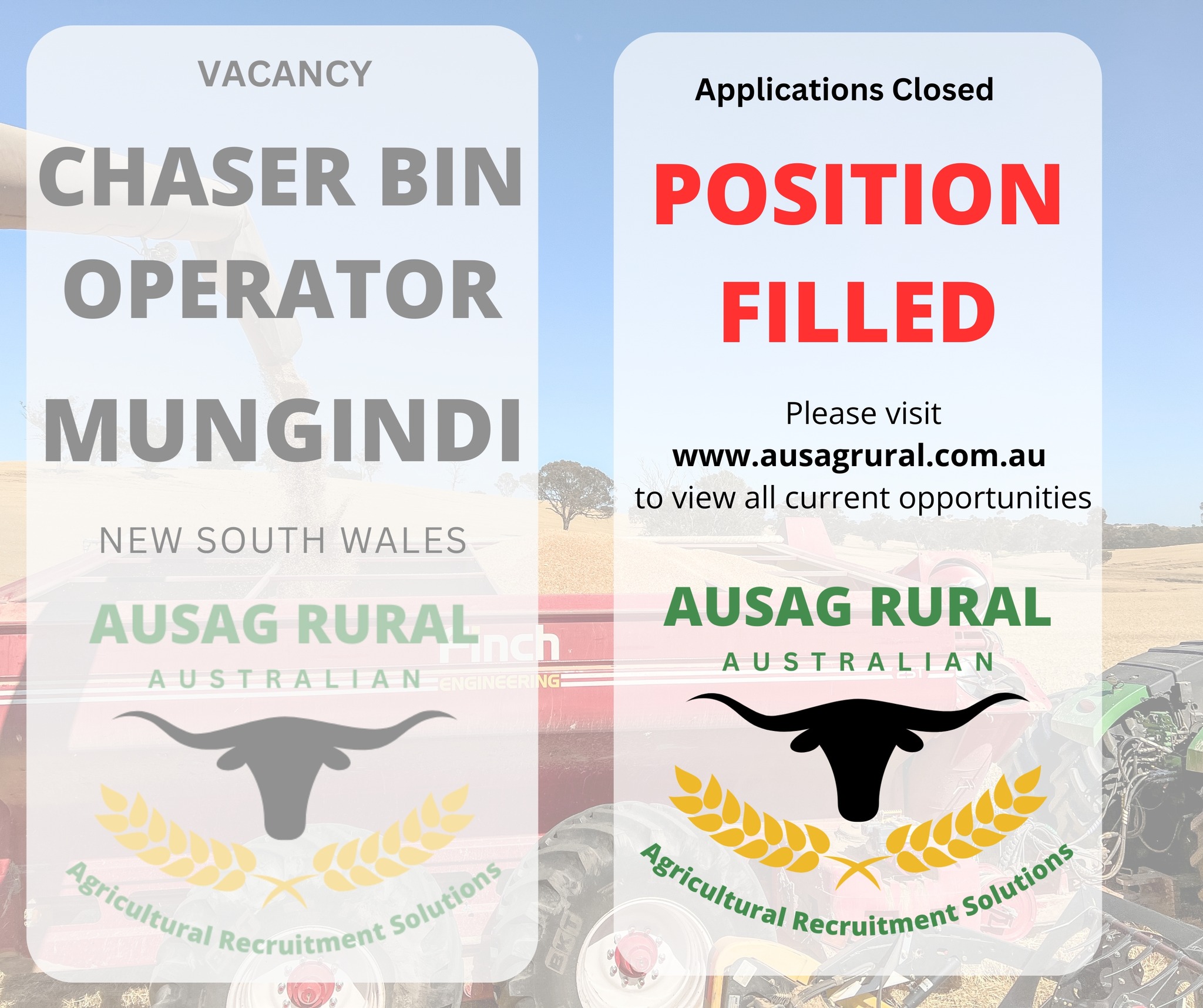 AUSAG RURAL - CHASER BIN OPERATOR, MUNGINDI NSW Ready to... | Facebook