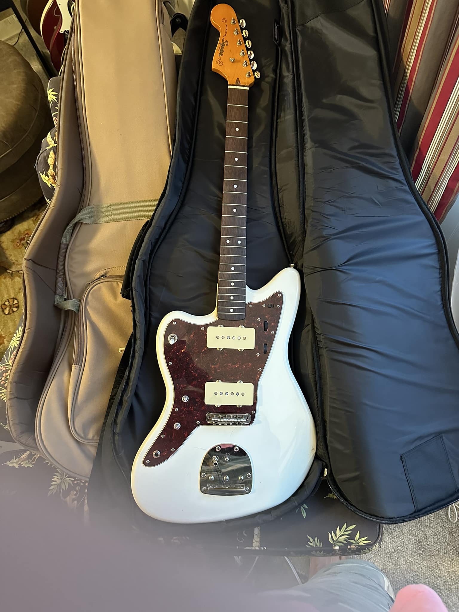 Custom painted lefty Squire Jazzmaster guitar